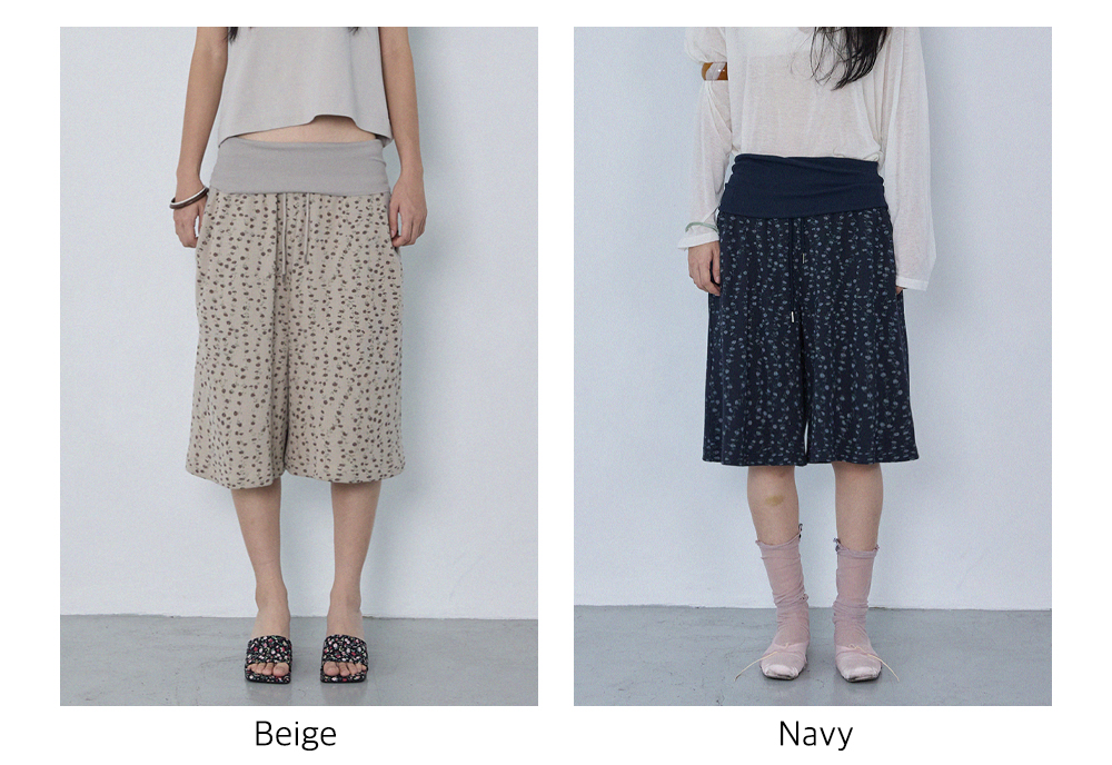 Waffle Flower Bermuda Pants_Navy
