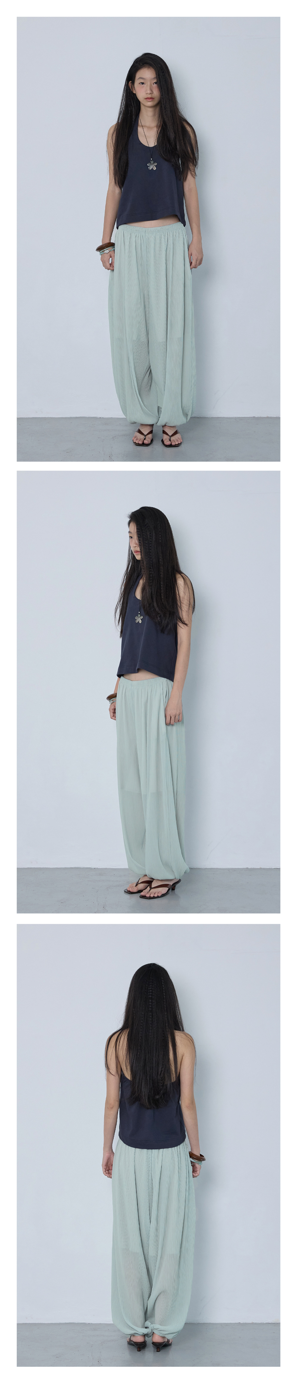 Mist Pleats Harem Pants_Mint Grey