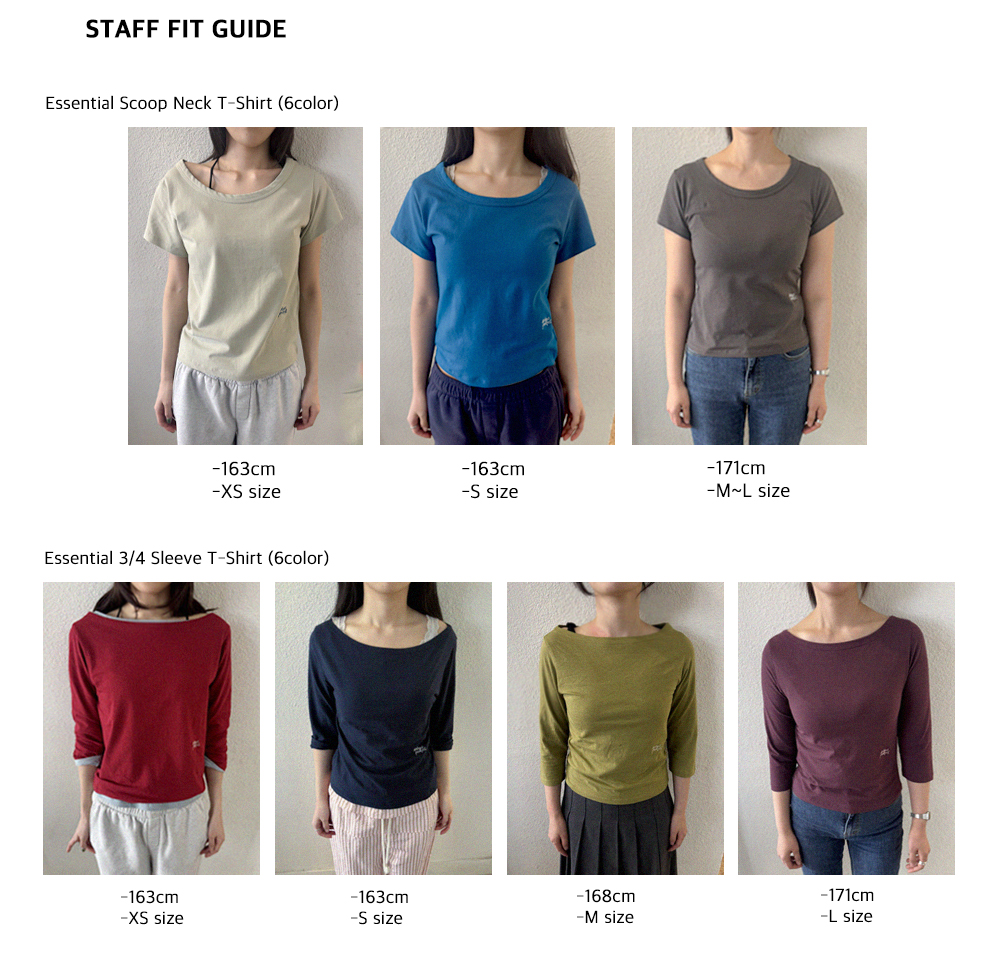 [2 PACK] Essential Scoop Neck T-Shirt & 3/4 Sleeve T-Shirt (12color)
