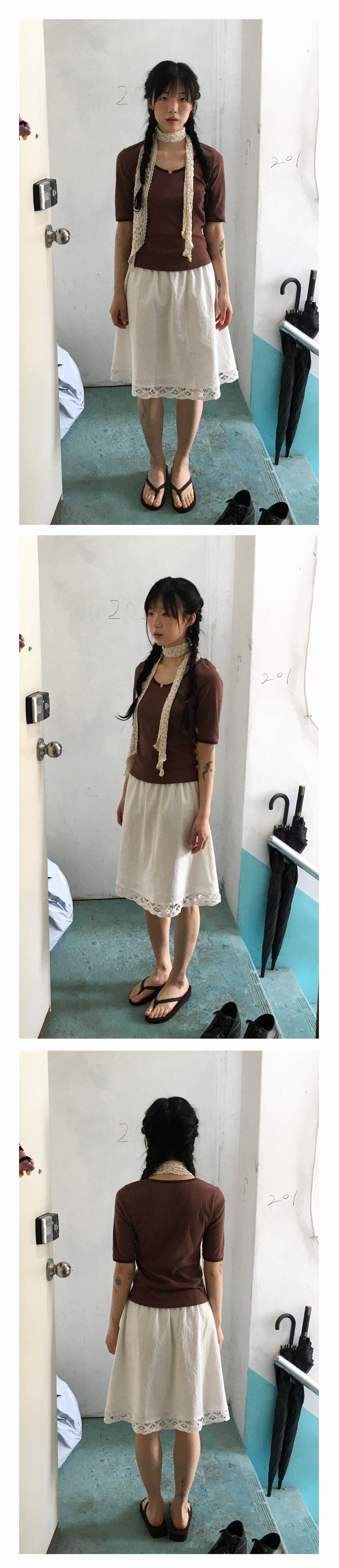 Lattice Lace A-line Midi Skirt_White
