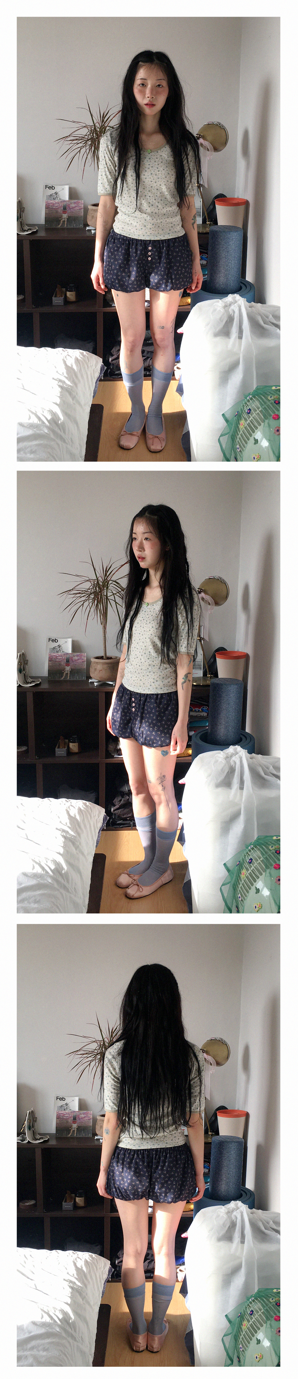 Button Puff 5-Sleeve T-shirt (3color)