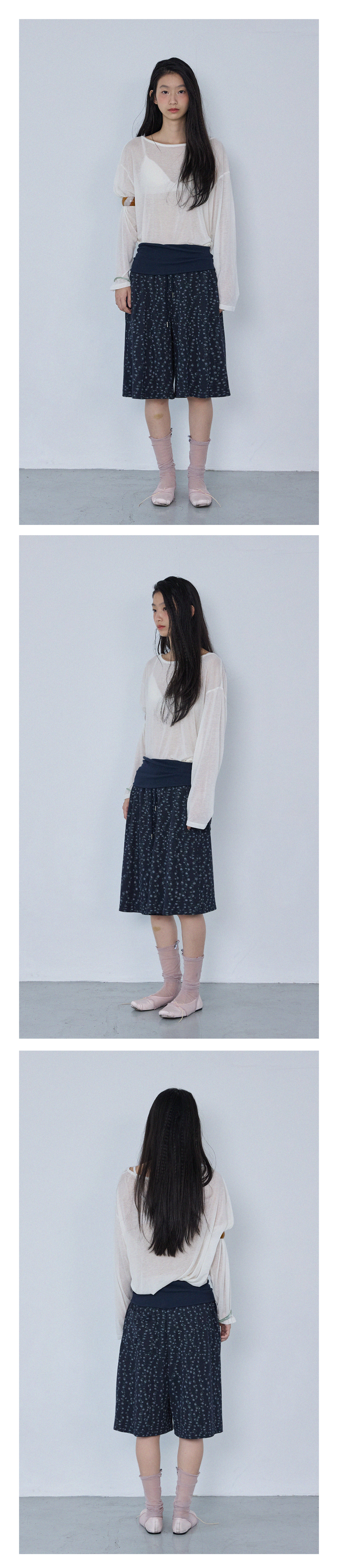 Waffle Flower Bermuda Pants_Navy