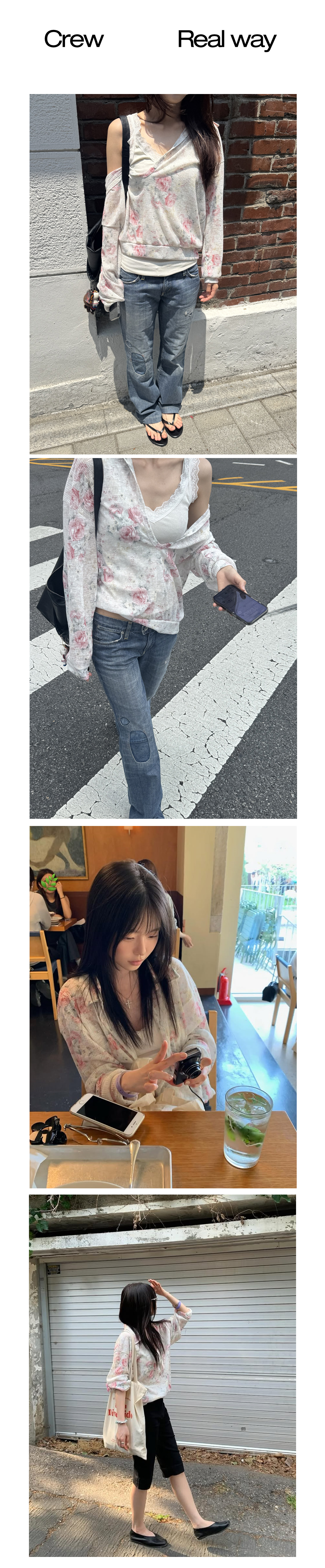 [3차_6/26 예약배송] Flower Henley Loose Tee_Ivory