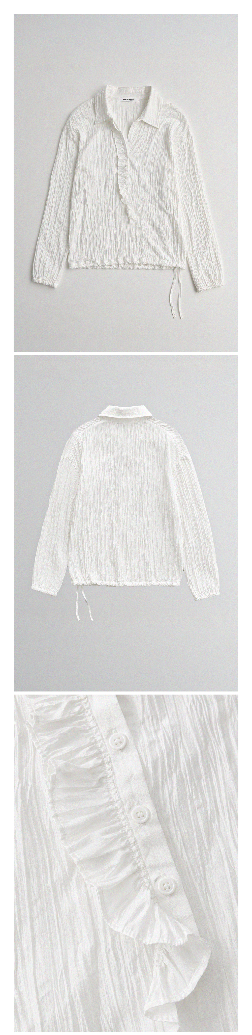 Pleated Henley Blouse_White