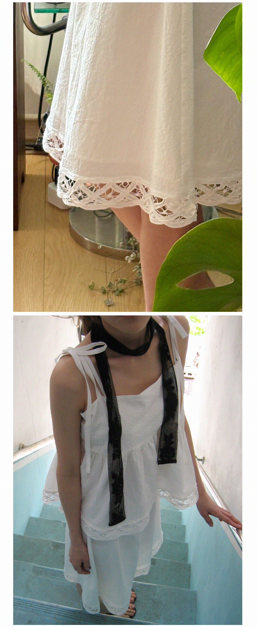 Lattice Lace A-line Midi Skirt_White