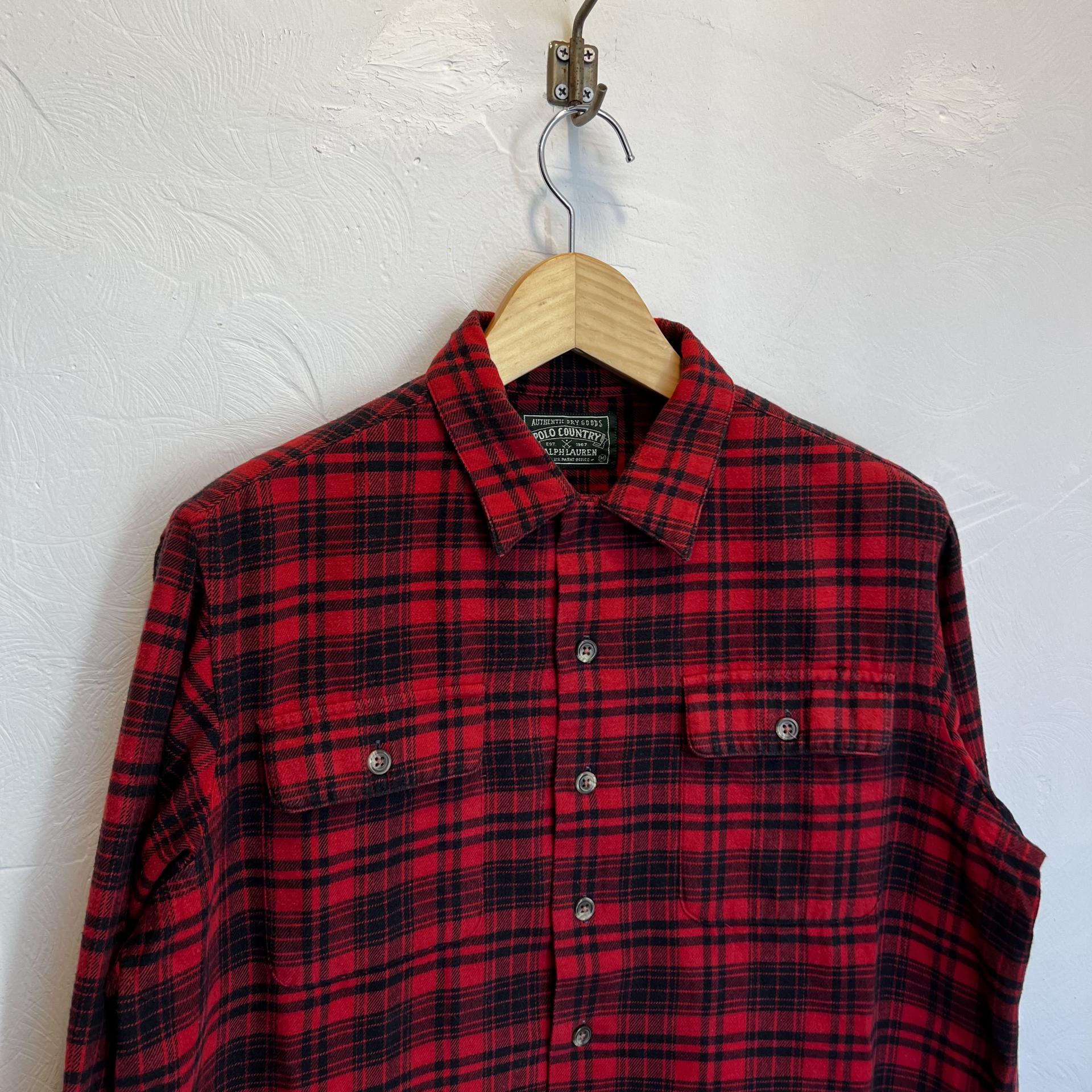 Check Pattern Long Sleeve Flannel Check Shirt, Made in USA, Men's Size L cotton red type Vintage Second Hand