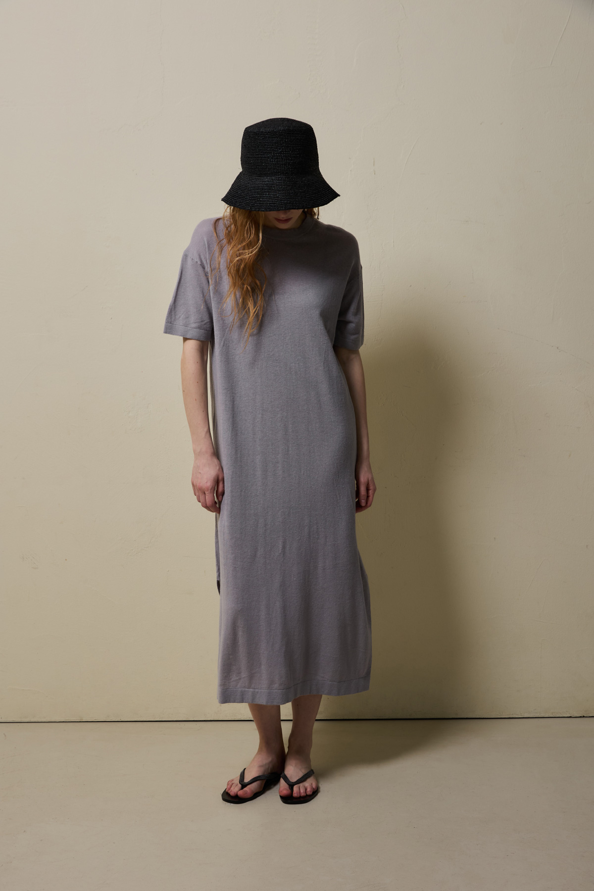 Linen Cotton Knit Long Dress (Slip Set) _ Cool Grey