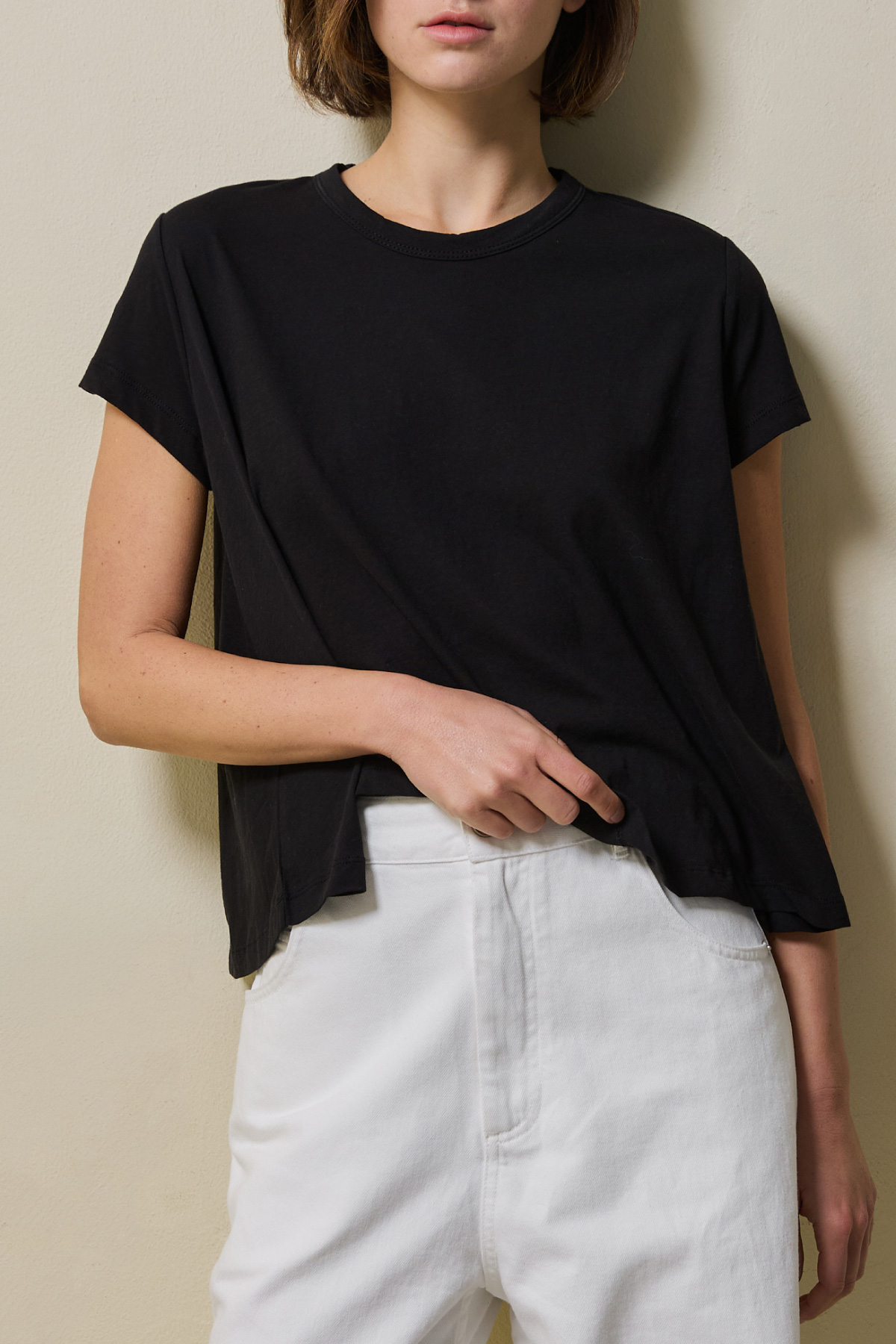 Cotton A-line Half Tee _ Black