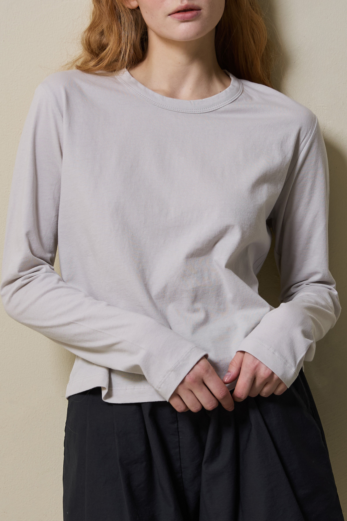 Cotton Basic Slim Long Sleeve T-Shirt _ Light Grey