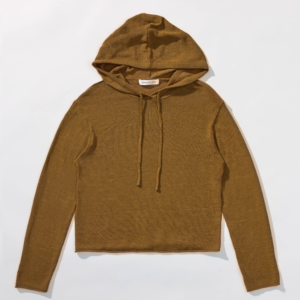Airy Linen Blend Slim Knit Hoodie _ Camel Brown