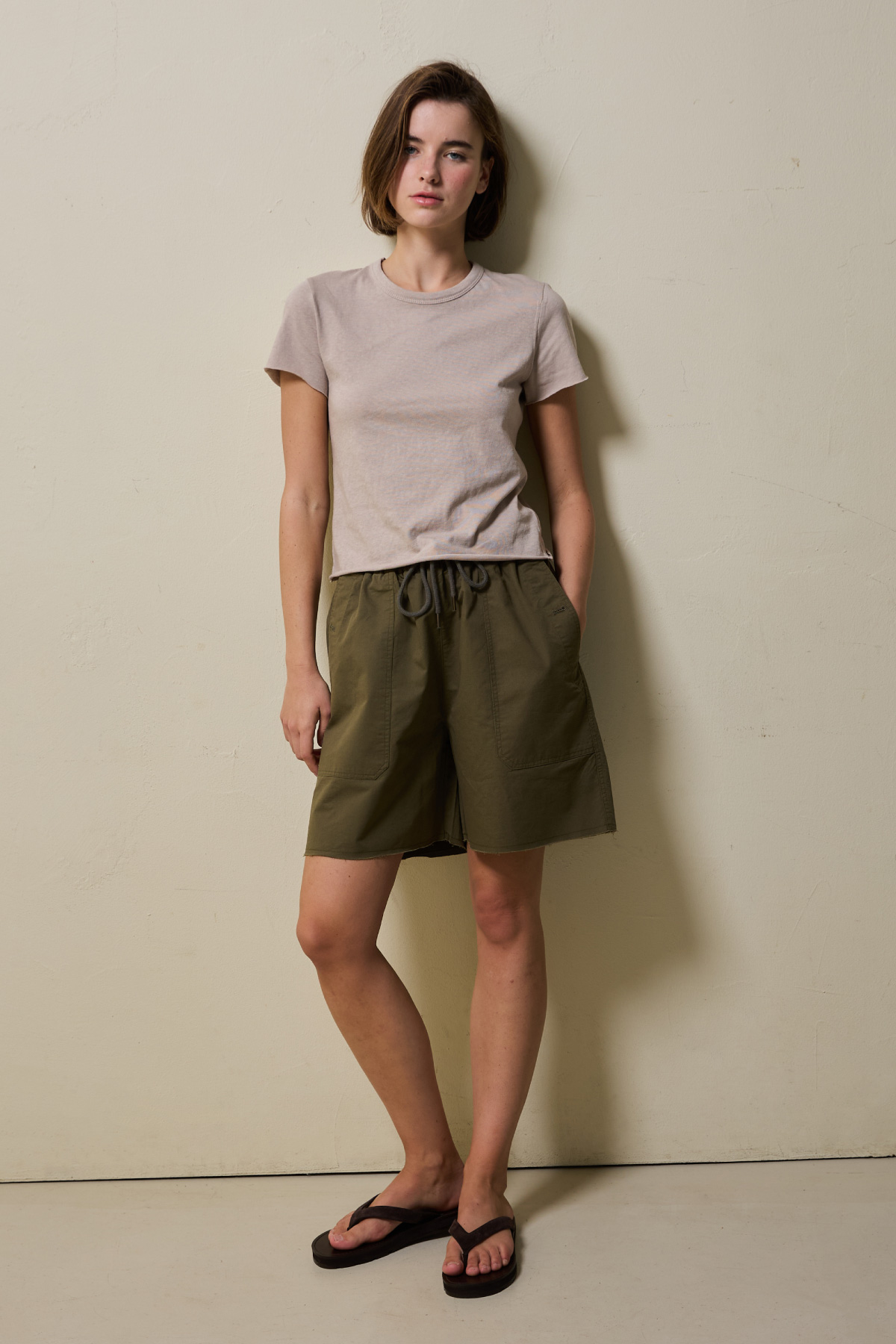 Cotton Jersey Rolled Edge T-Shirt _ Taupe