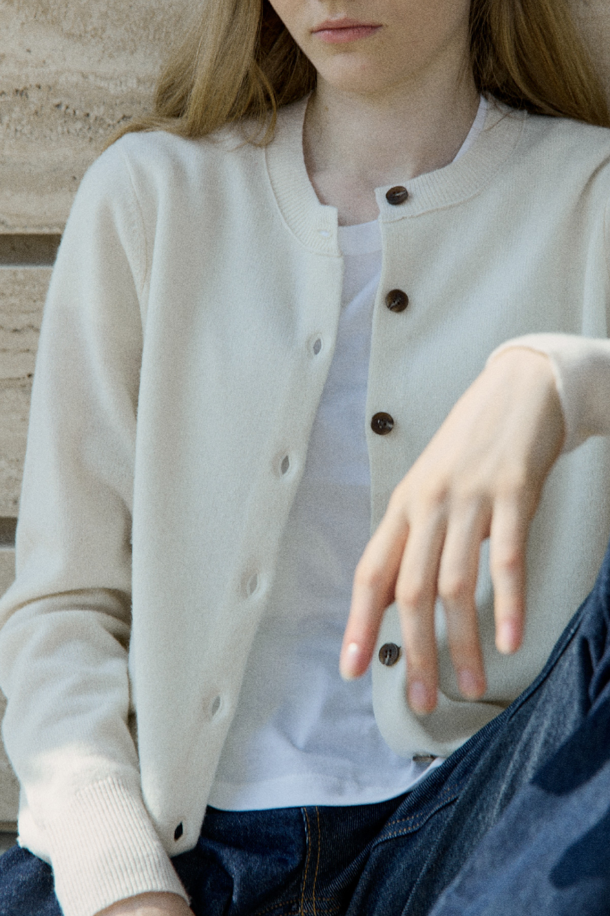 100%Merino Wool Basic Cardigan_Ivory100%메리노 울 베이직 가디건_아이보리