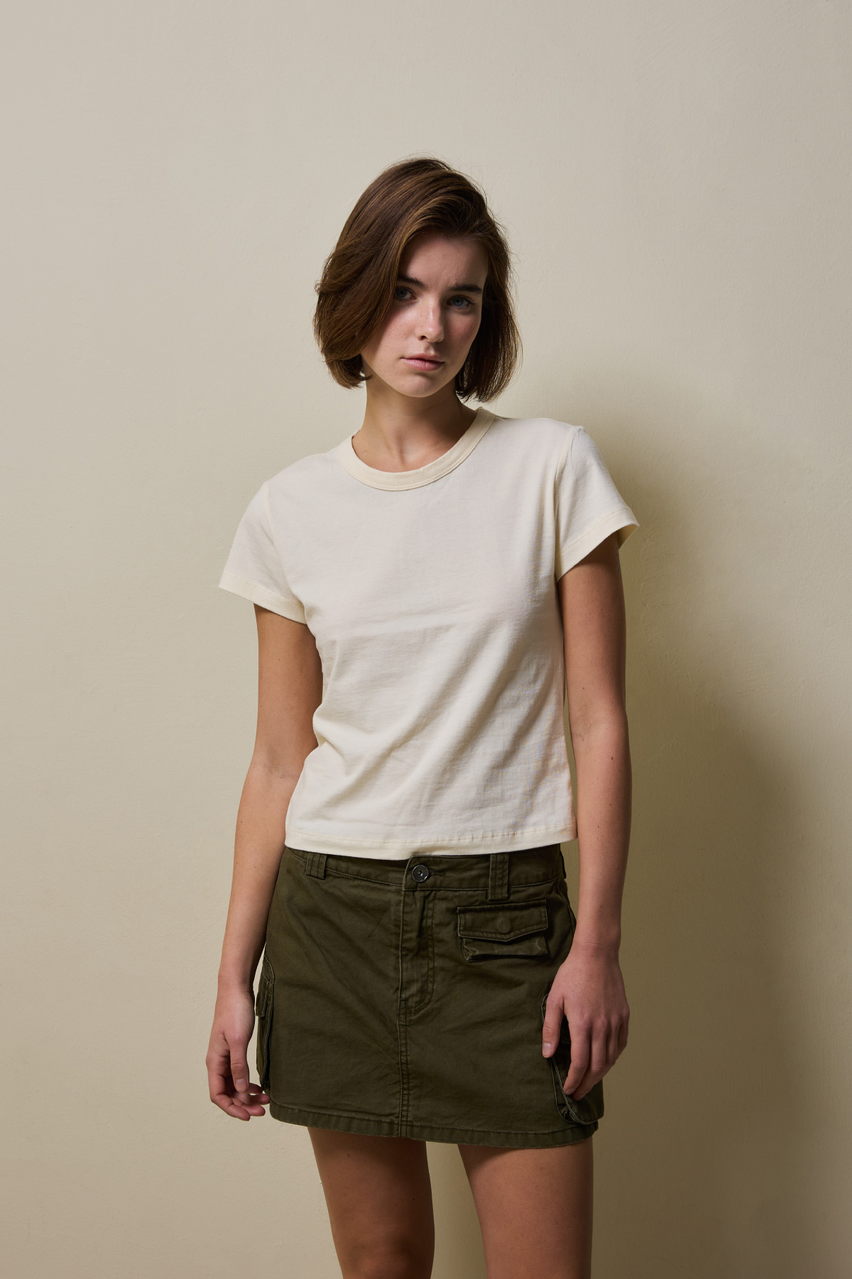 Cotton Basic Slim T-Shirt _ Butter Cream