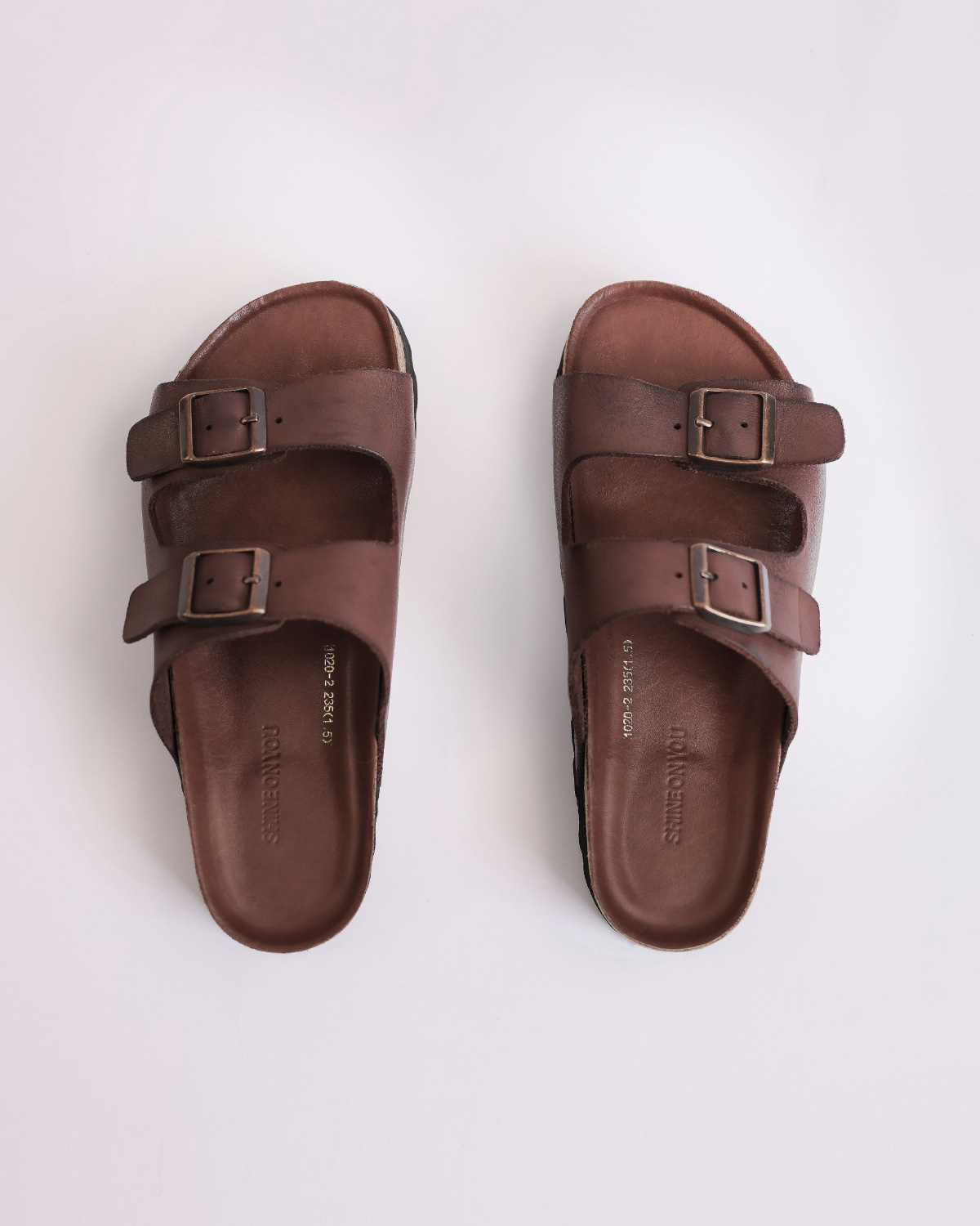 Washed Cowhide Buckle Slide Sandals