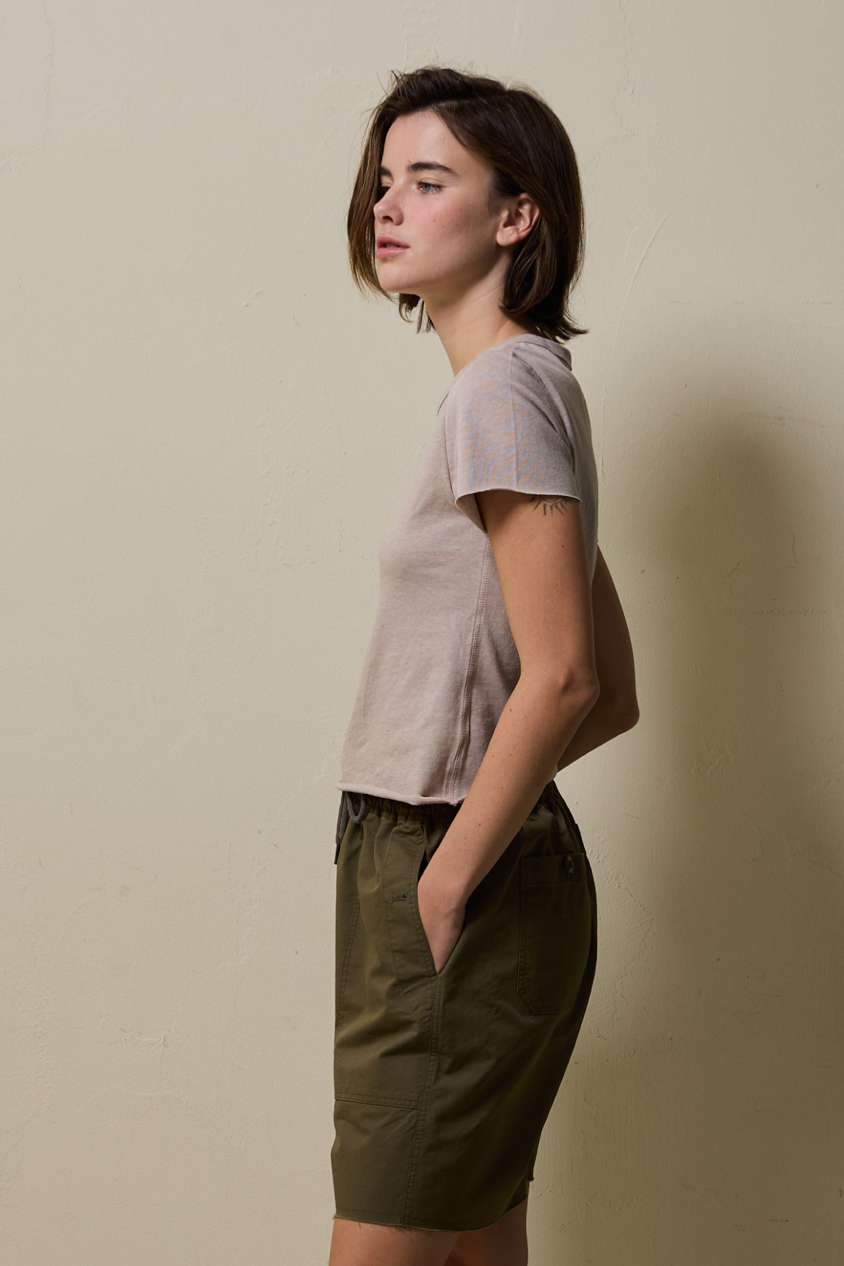 Cotton Jersey Rolled Edge T-Shirt _ Taupe