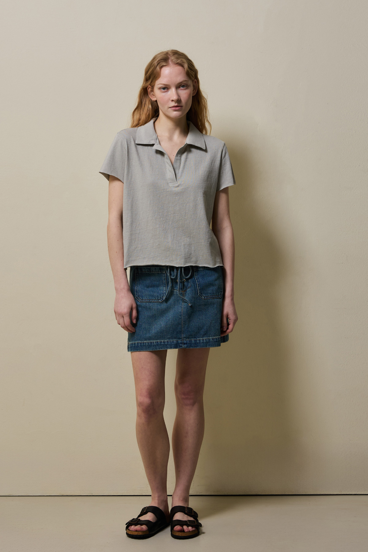 Cotton Jersey Collared T-Shirt _ Olive Grey