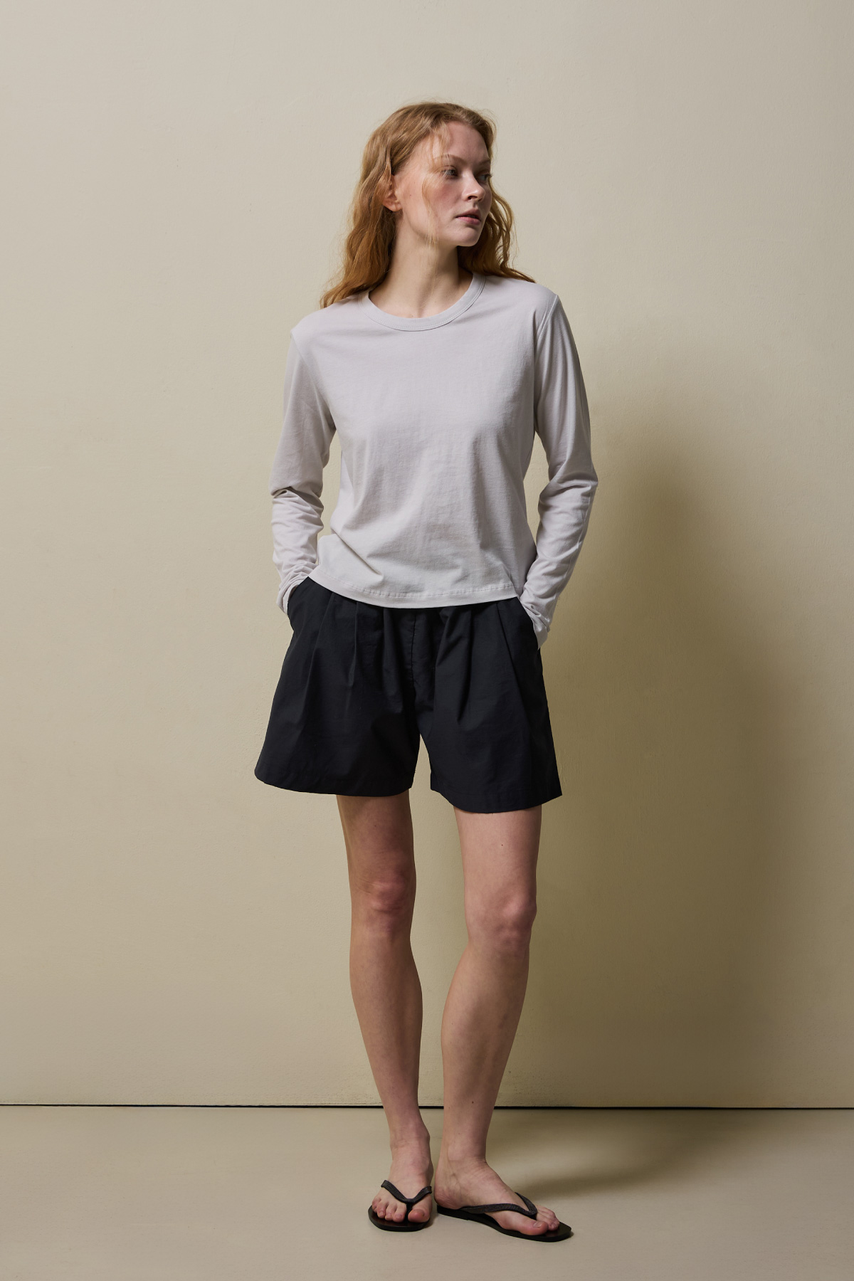 Cotton Basic Slim Long Sleeve T-Shirt _ Light Grey