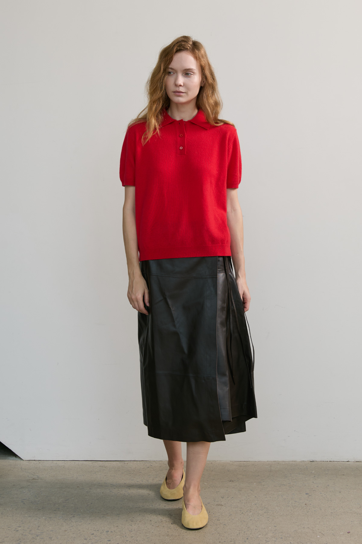 100%Premium Cashmere Polo Knit_Red 100%프리미엄 캐시미어 카라 반팔 니트_레드