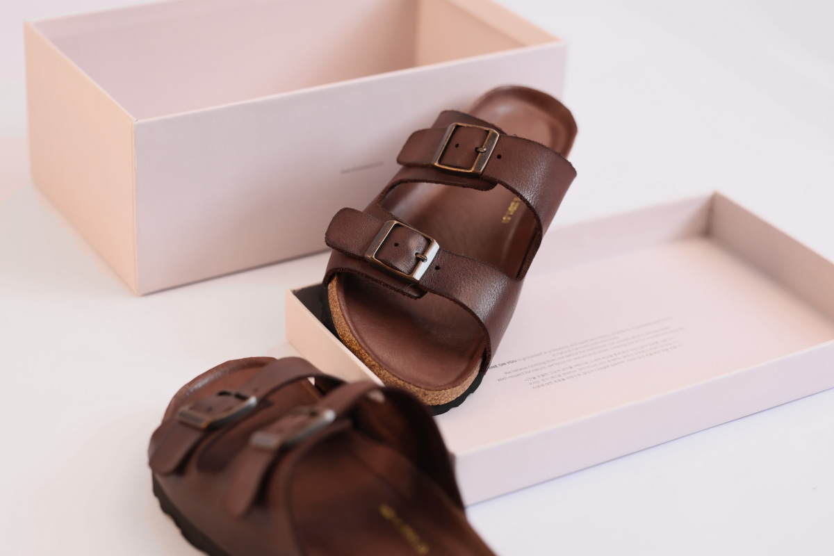 Washed Cowhide Buckle Slide Sandals