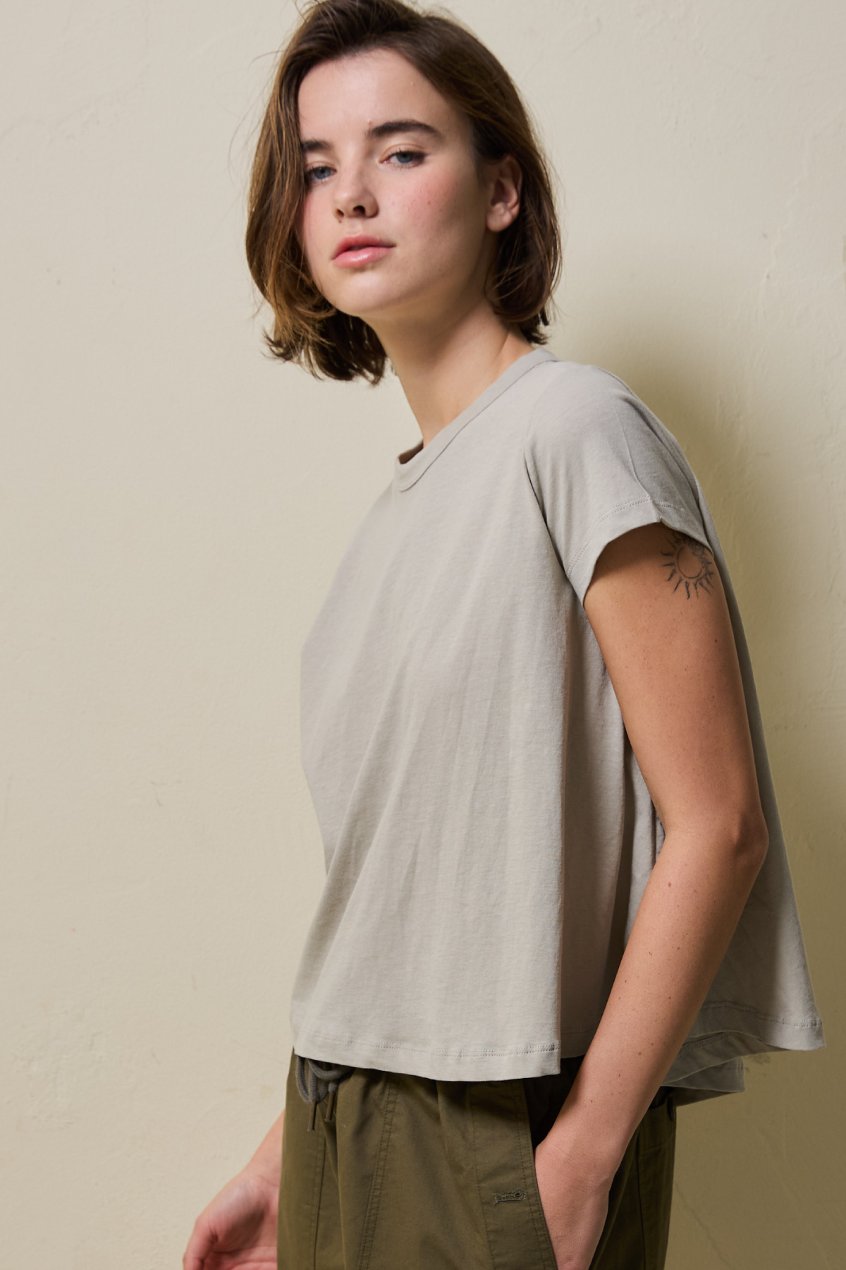 Cotton A-line Half Tee _ Dust Beige