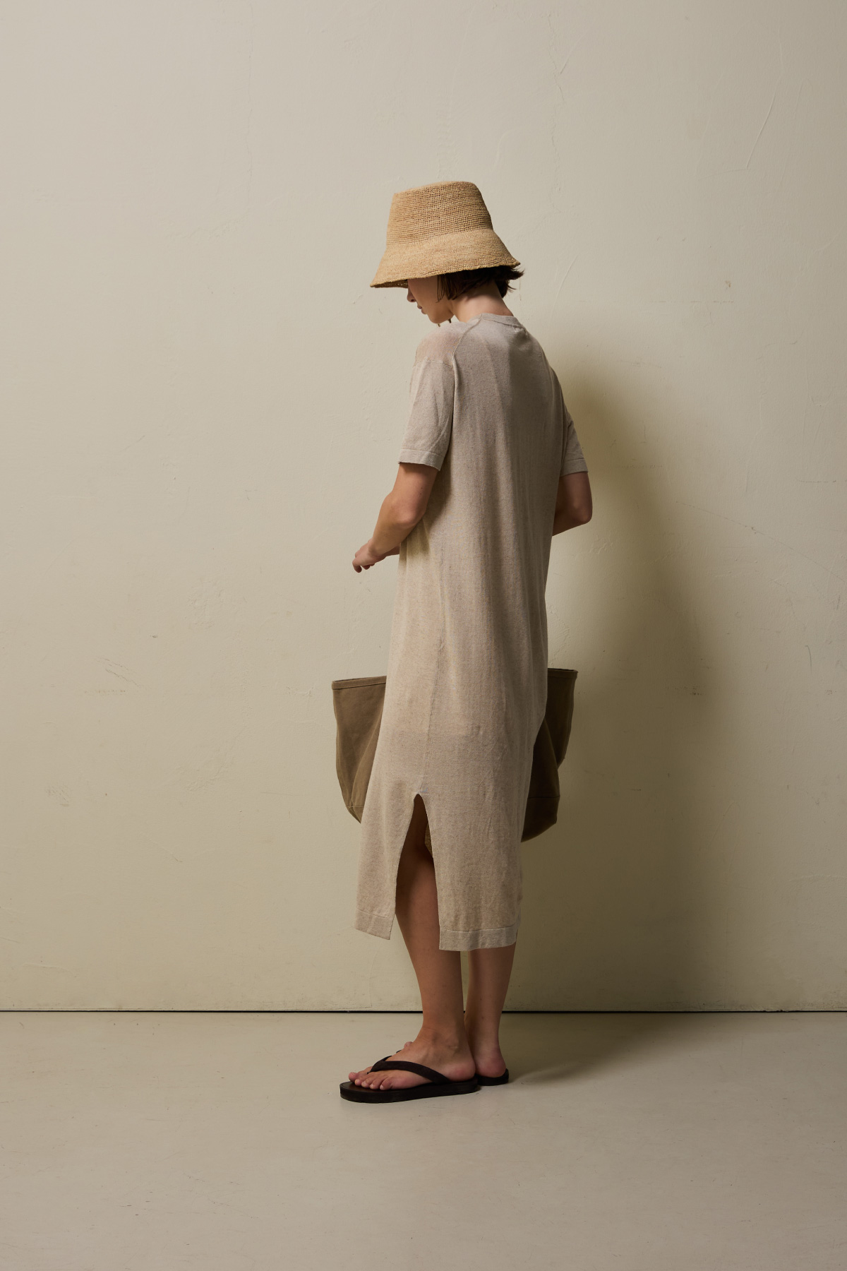Linen Cotton Knit Long Dress (Slip Set) _ Sand Beige