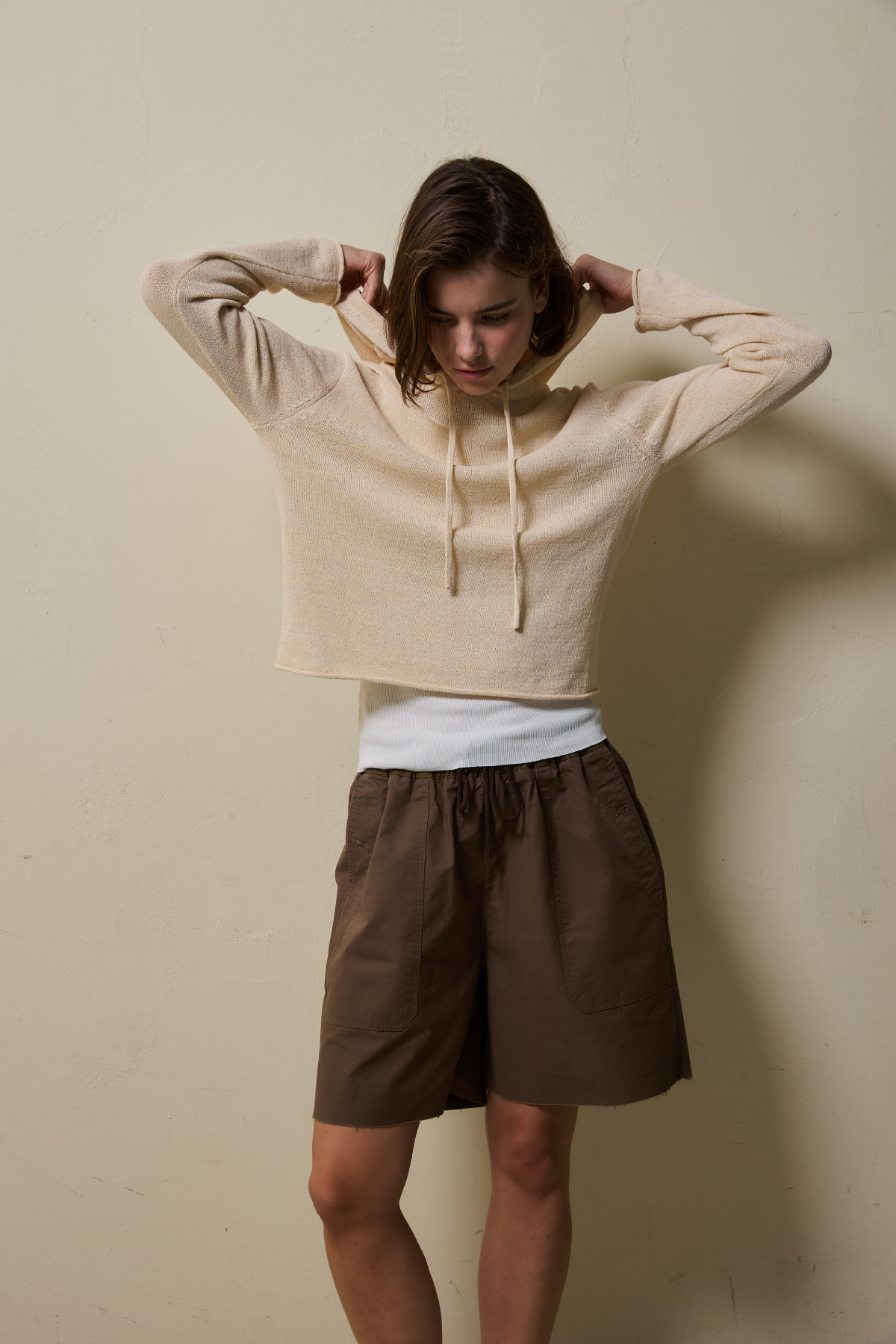 Cotton Utility Banding Half Pants _ Dark Brown