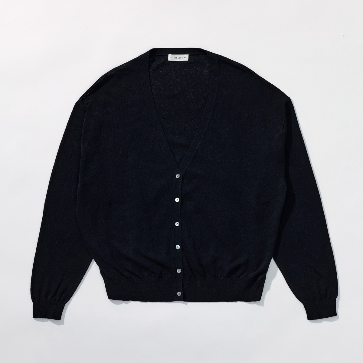 Linen Cotton Loose Fit Knit Cardigan _ Pure Black