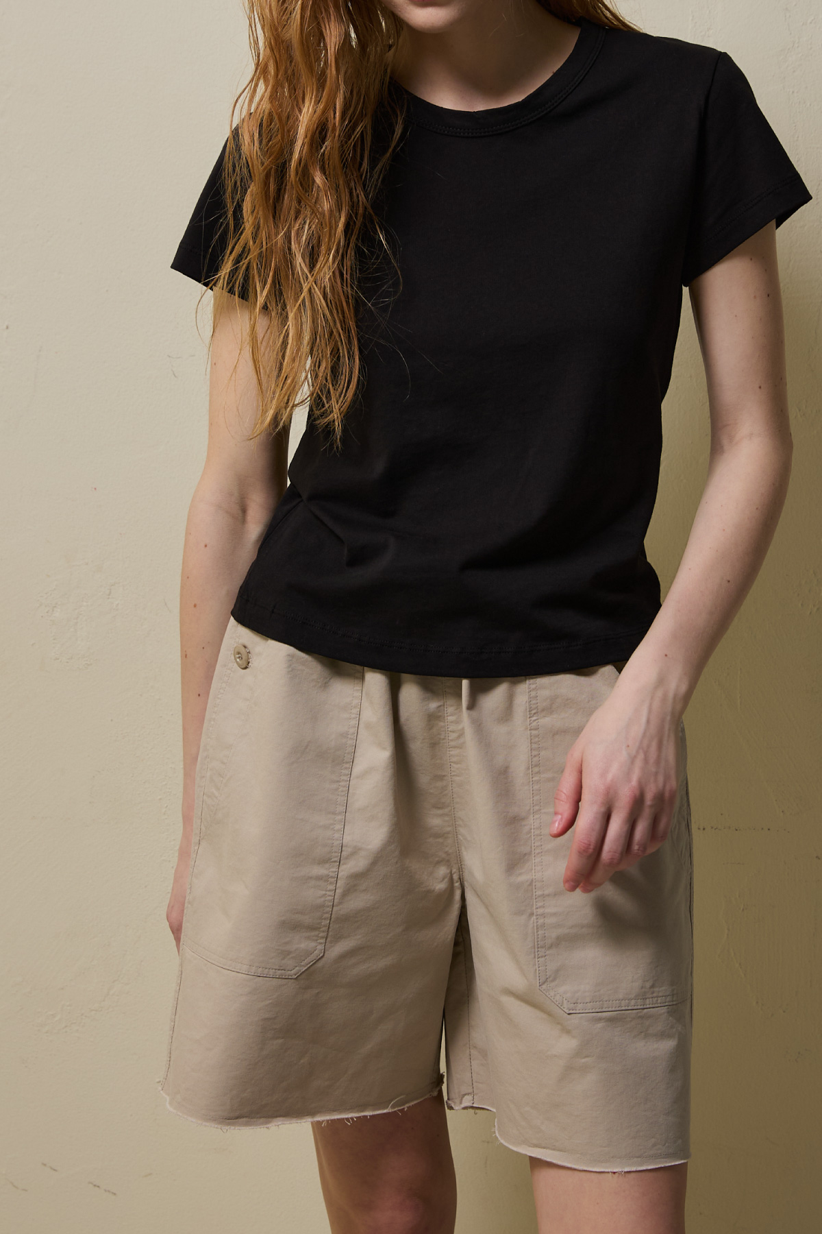 Cotton Utility Banding Half Pants _ Soft Beige