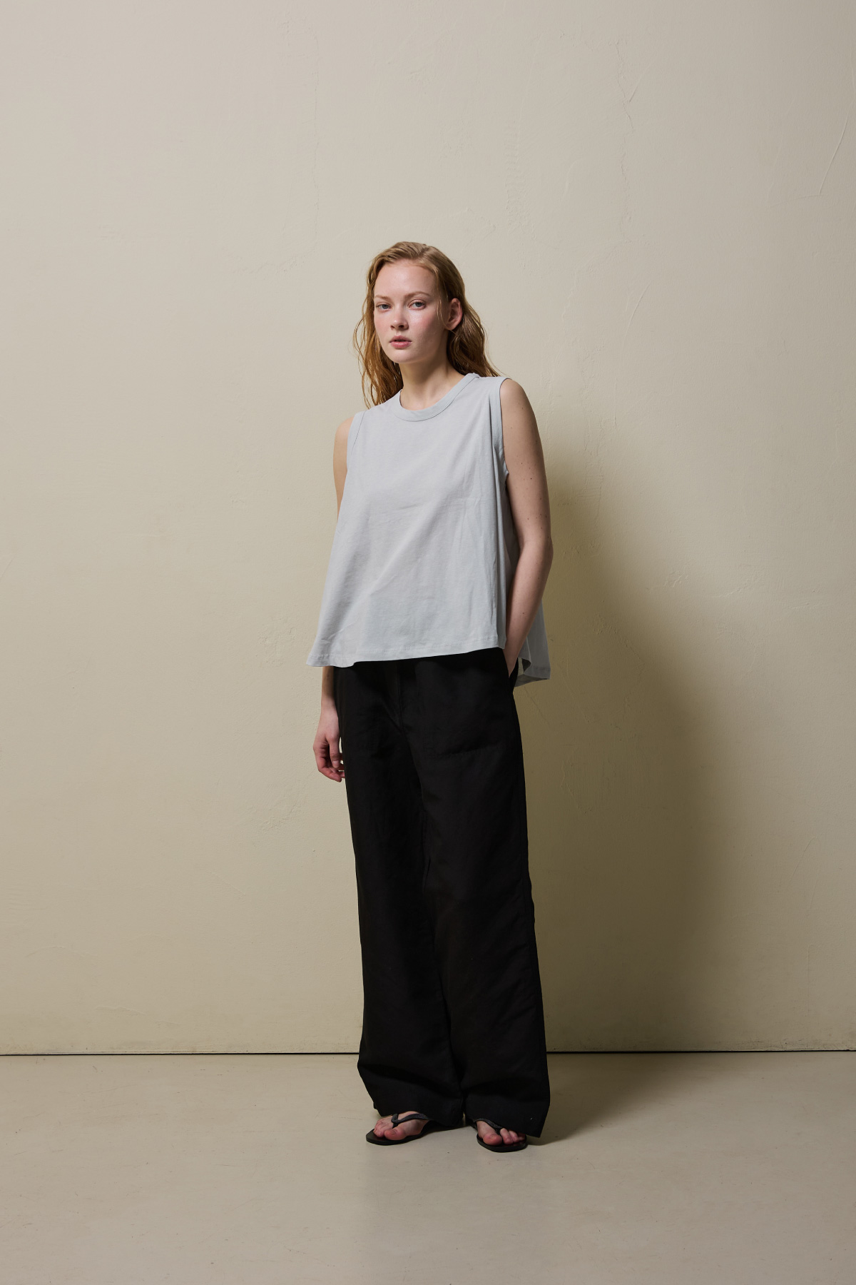 Cotton A-line Sleeveless Top _ Light Grey