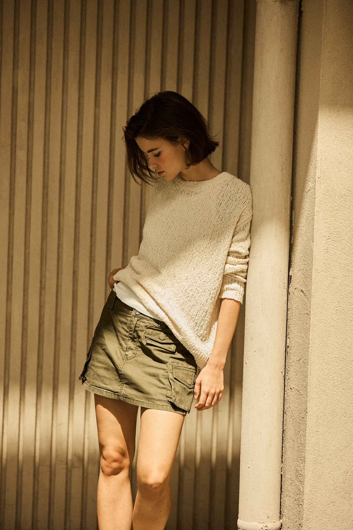 Cotton Blend Loose Knit _ Light Beige