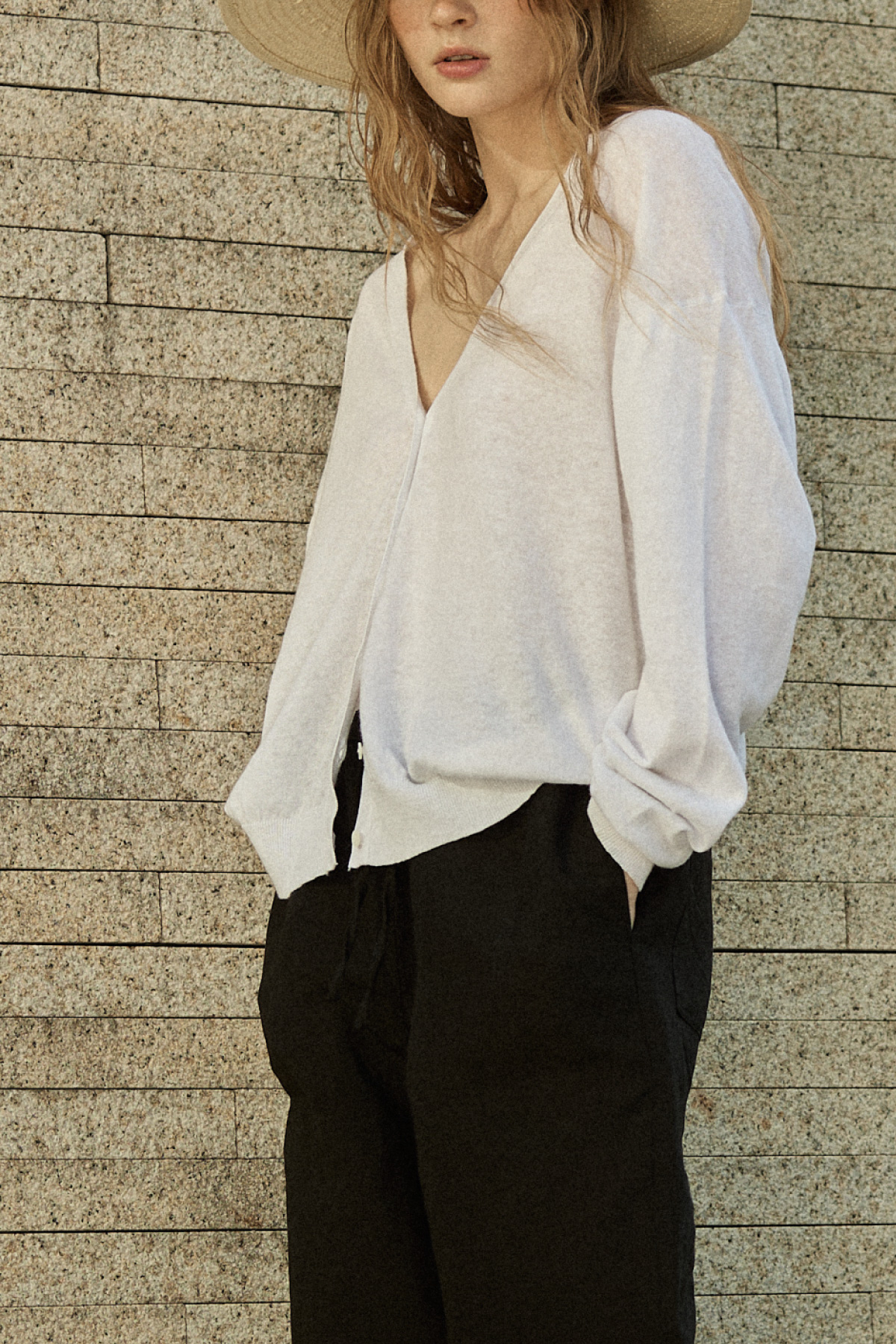 Linen Cotton Loose Fit Knit Cardigan _ Pure White