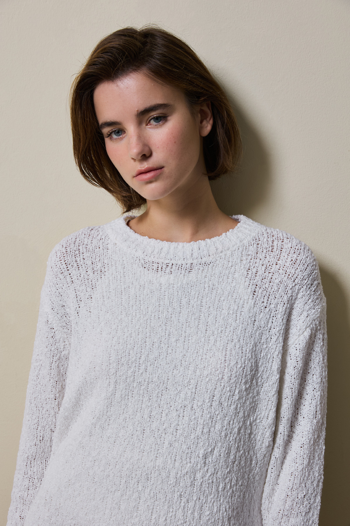 Cotton Blend Loose Knit _ Soft White