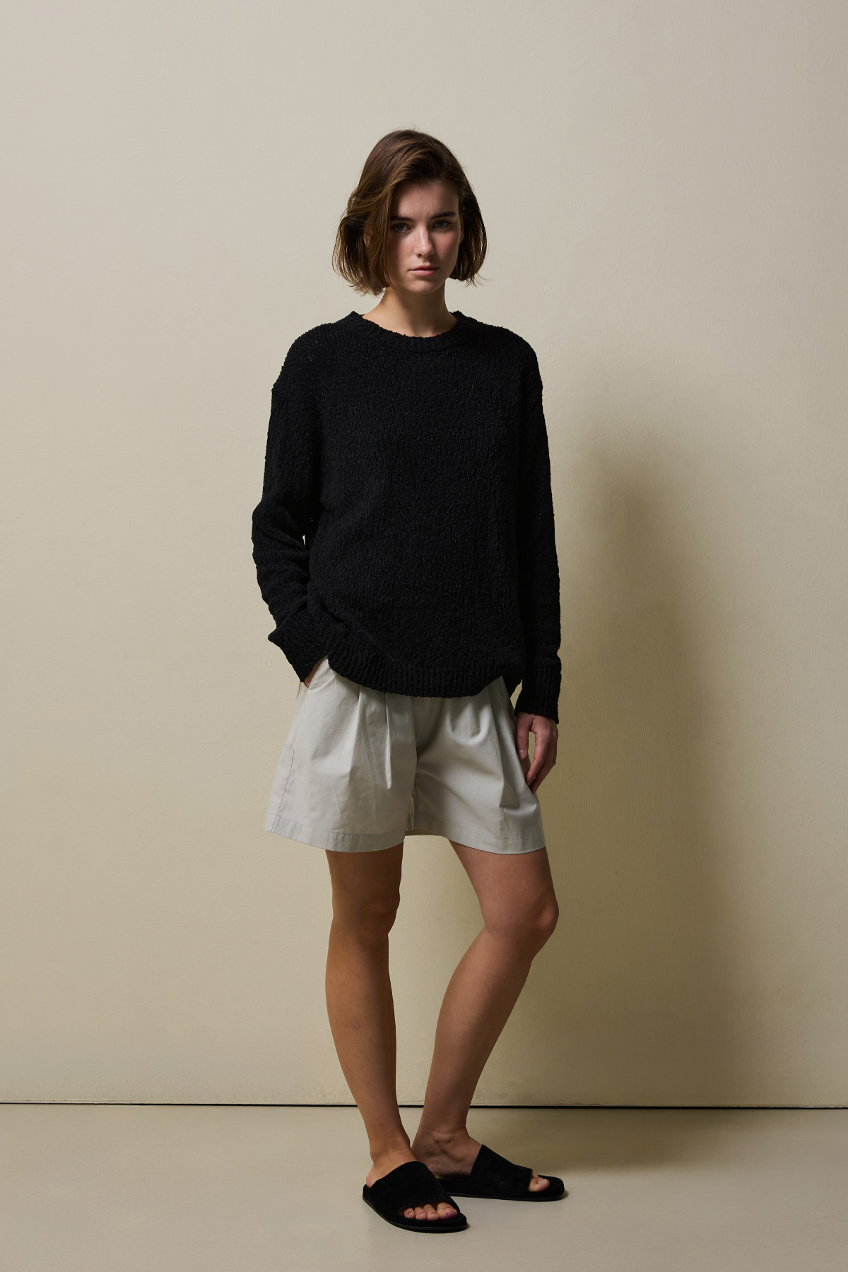 Cotton Blend Loose Knit _ Soft Black