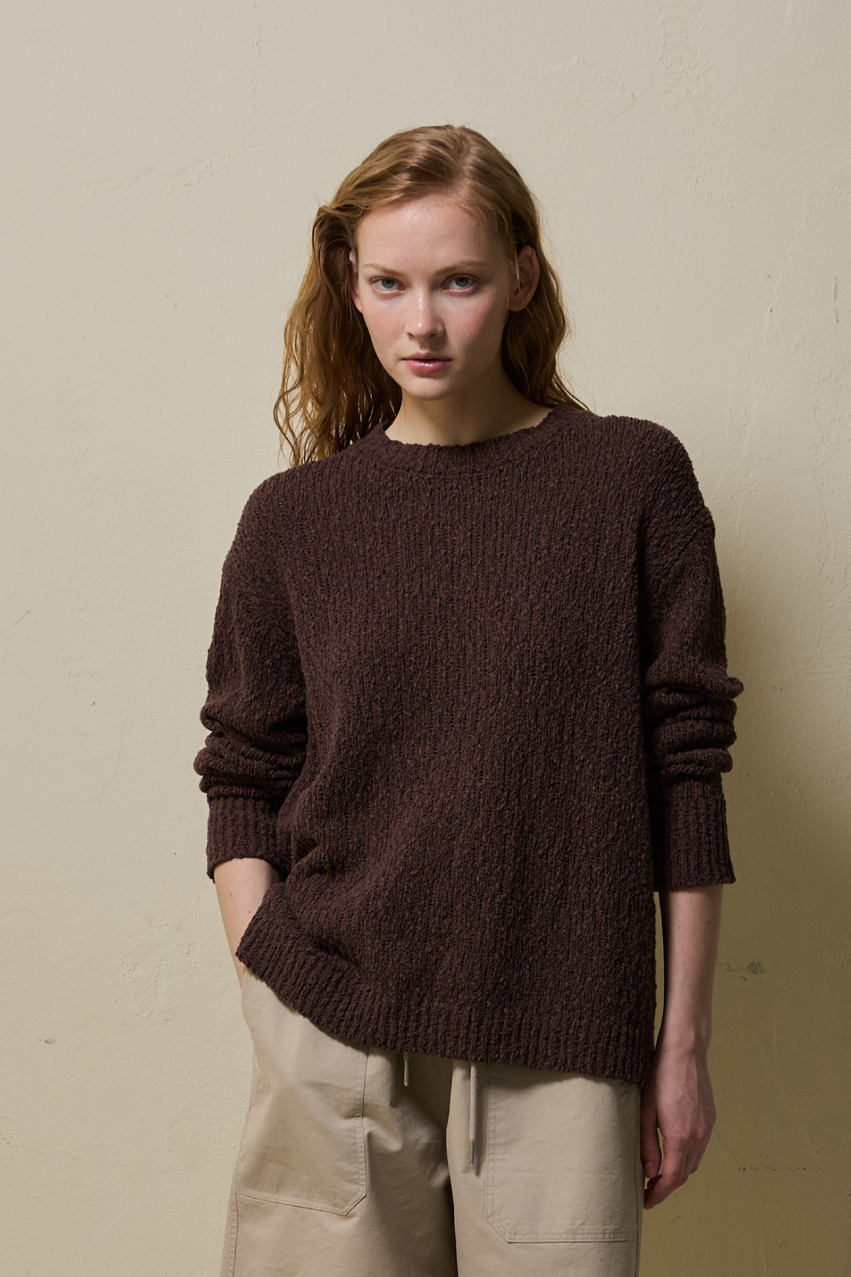 Cotton Blend Loose Knit _ Deep Cocoa Brown