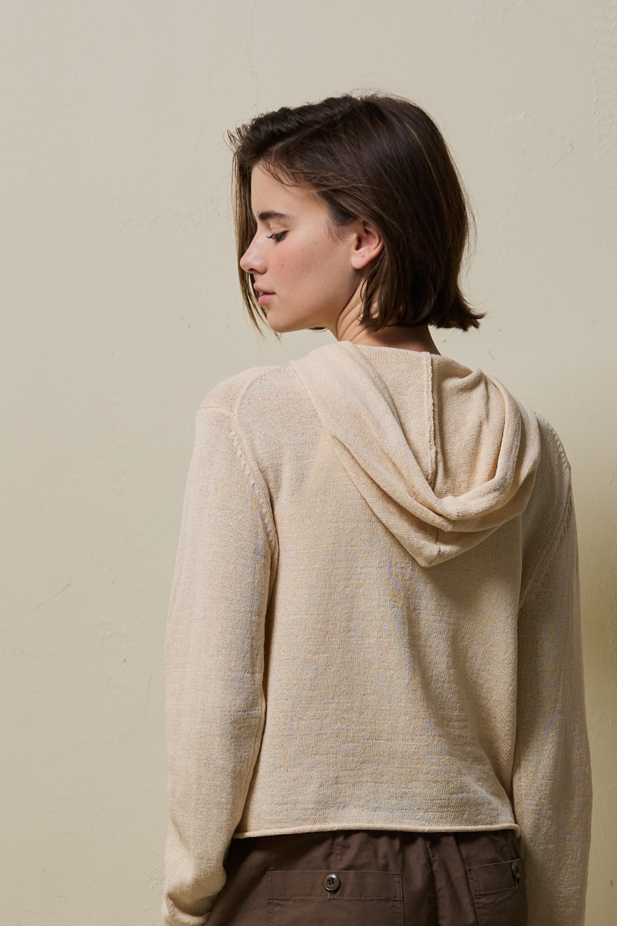 Airy Linen Blend Slim Knit Hoodie _ Soft Light Beige