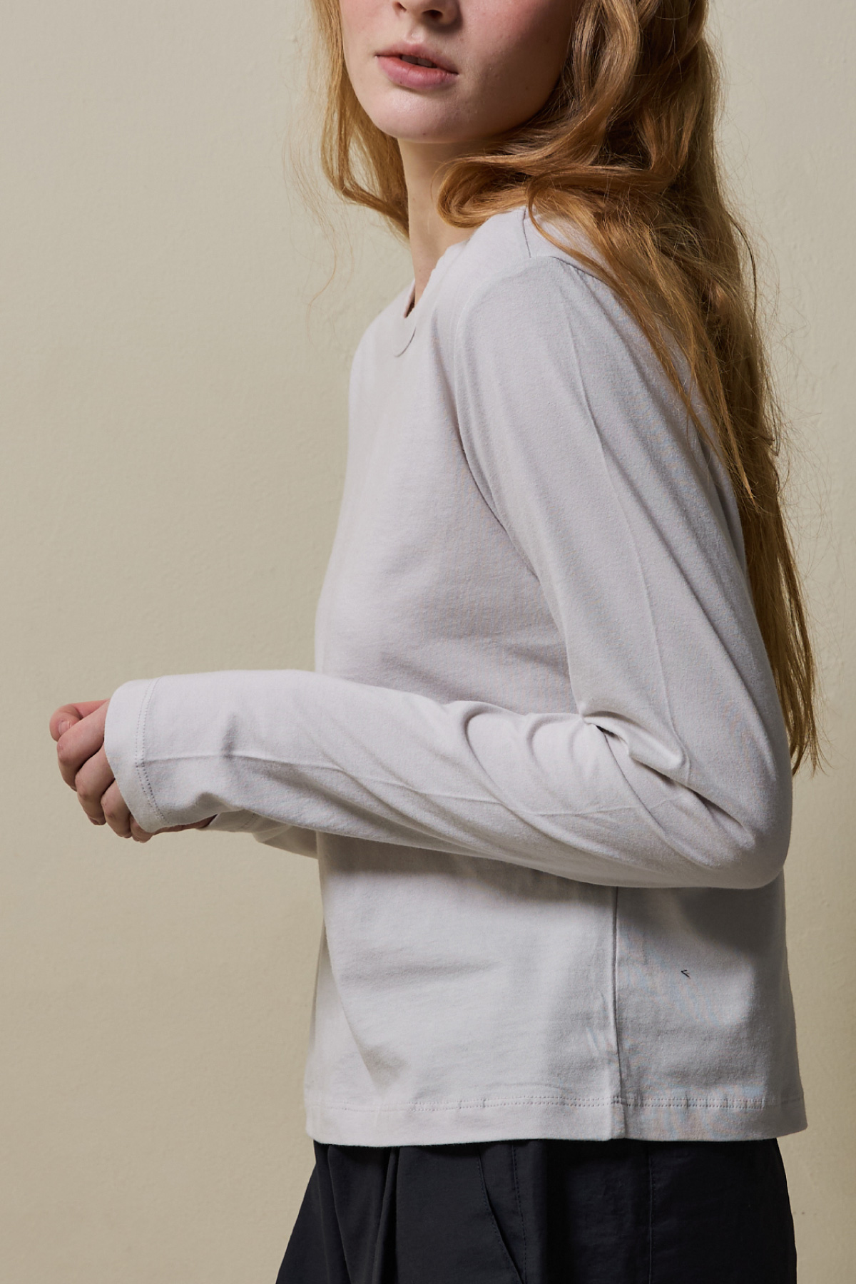 Cotton Basic Slim Long Sleeve T-Shirt _ Light Grey