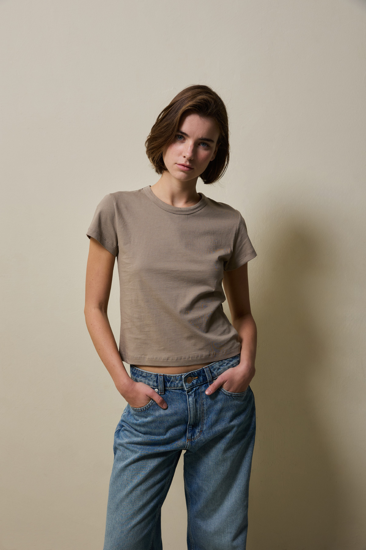 Cotton Basic Slim T-Shirt _ Dusty Taupe