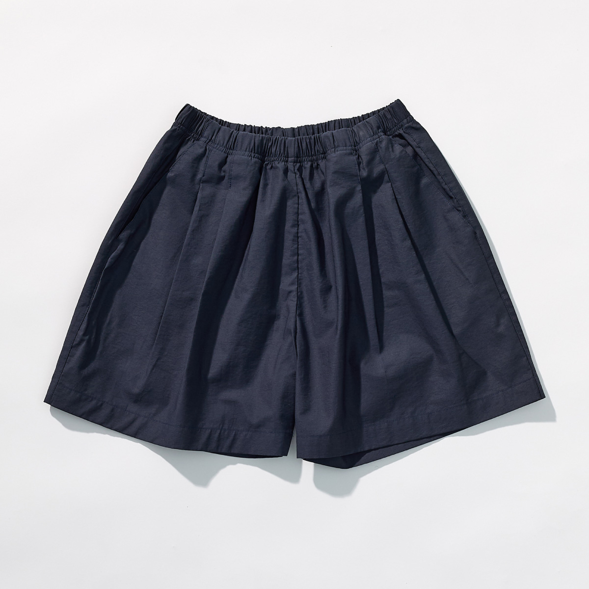Cotton Blend Double Pleat Banding Shorts _ Deep Navy