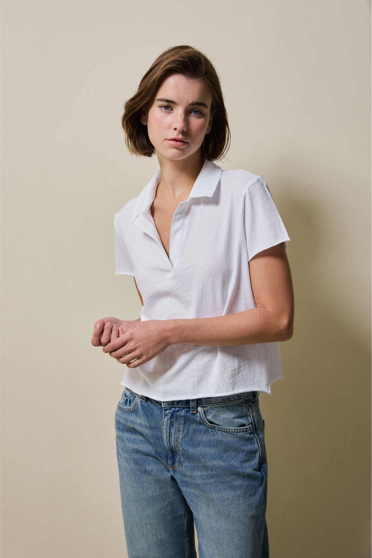 Cotton Jersey Collared T-Shirt _ Pure White