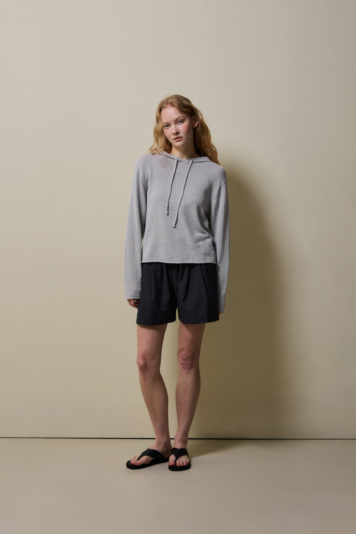 Cotton Blend Double Pleat Banding Shorts _ Deep Navy