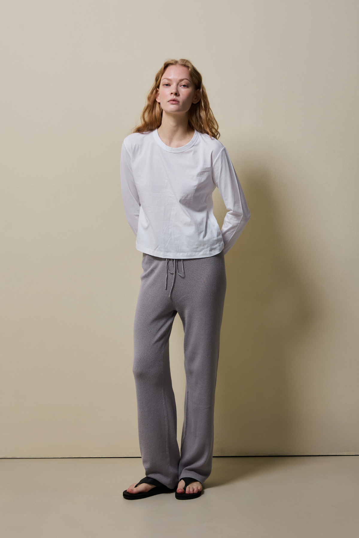 Cotton Basic Slim Long Sleeve T-Shirt _ White