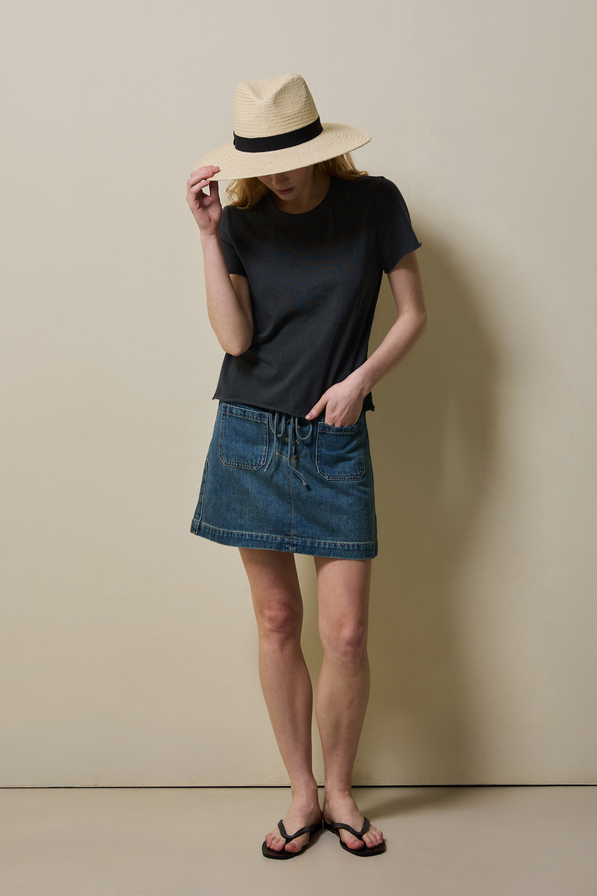 Cotton Jersey Rolled Edge T_Shirt-Black