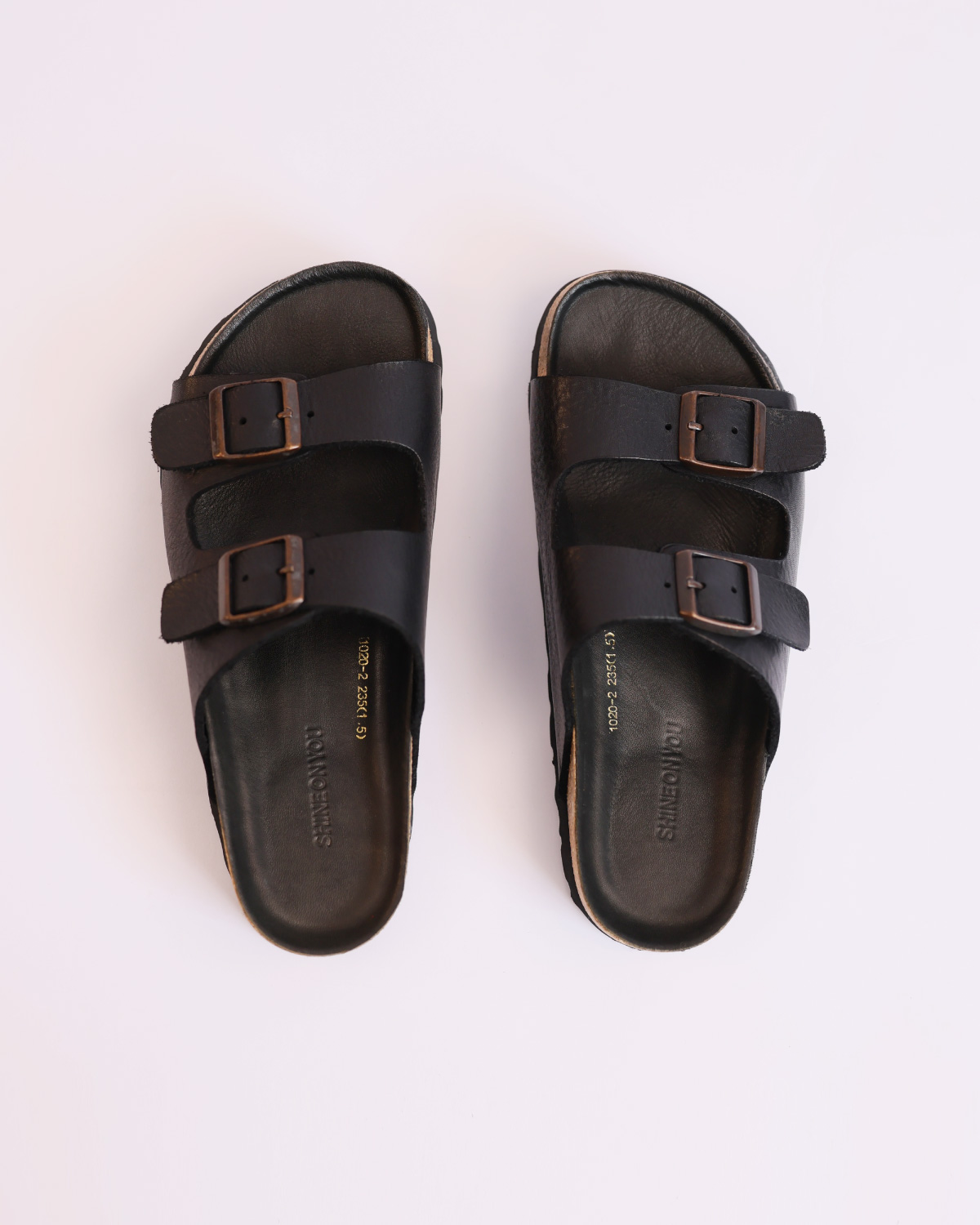 Washed Cowhide Buckle Slide Sandals