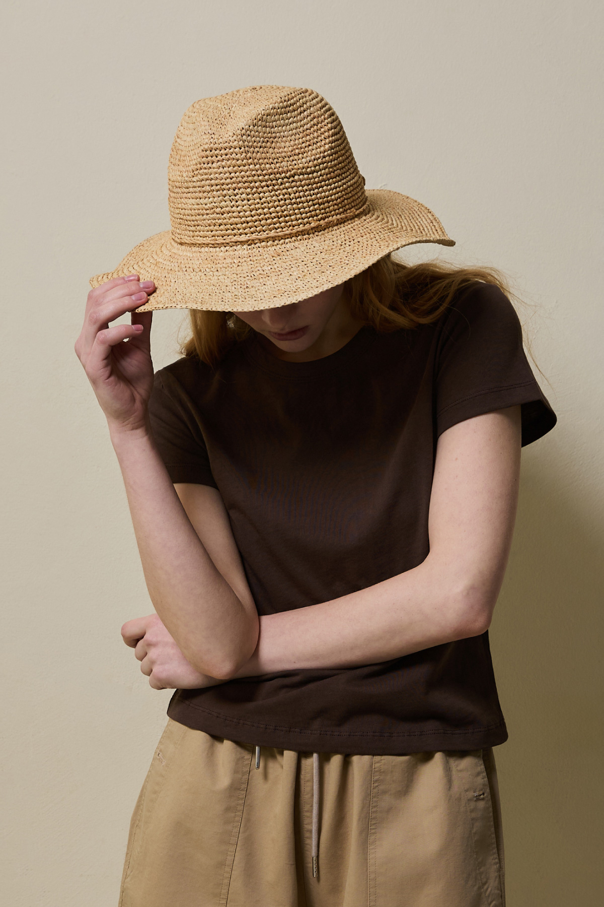 Natural Raffia Brim Hat _ Natural Beige