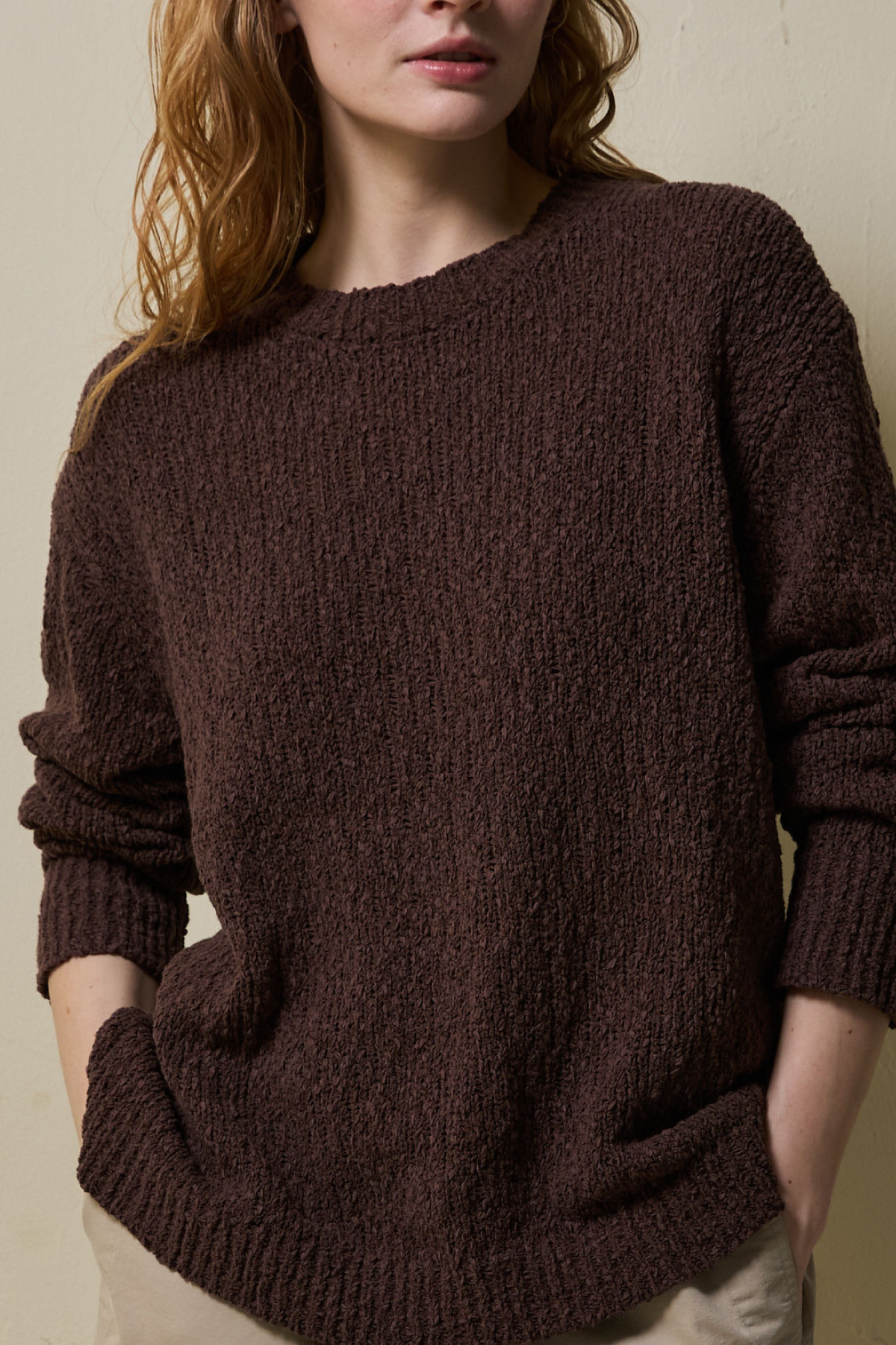 Cotton Blend Loose Knit _ Deep Cocoa Brown