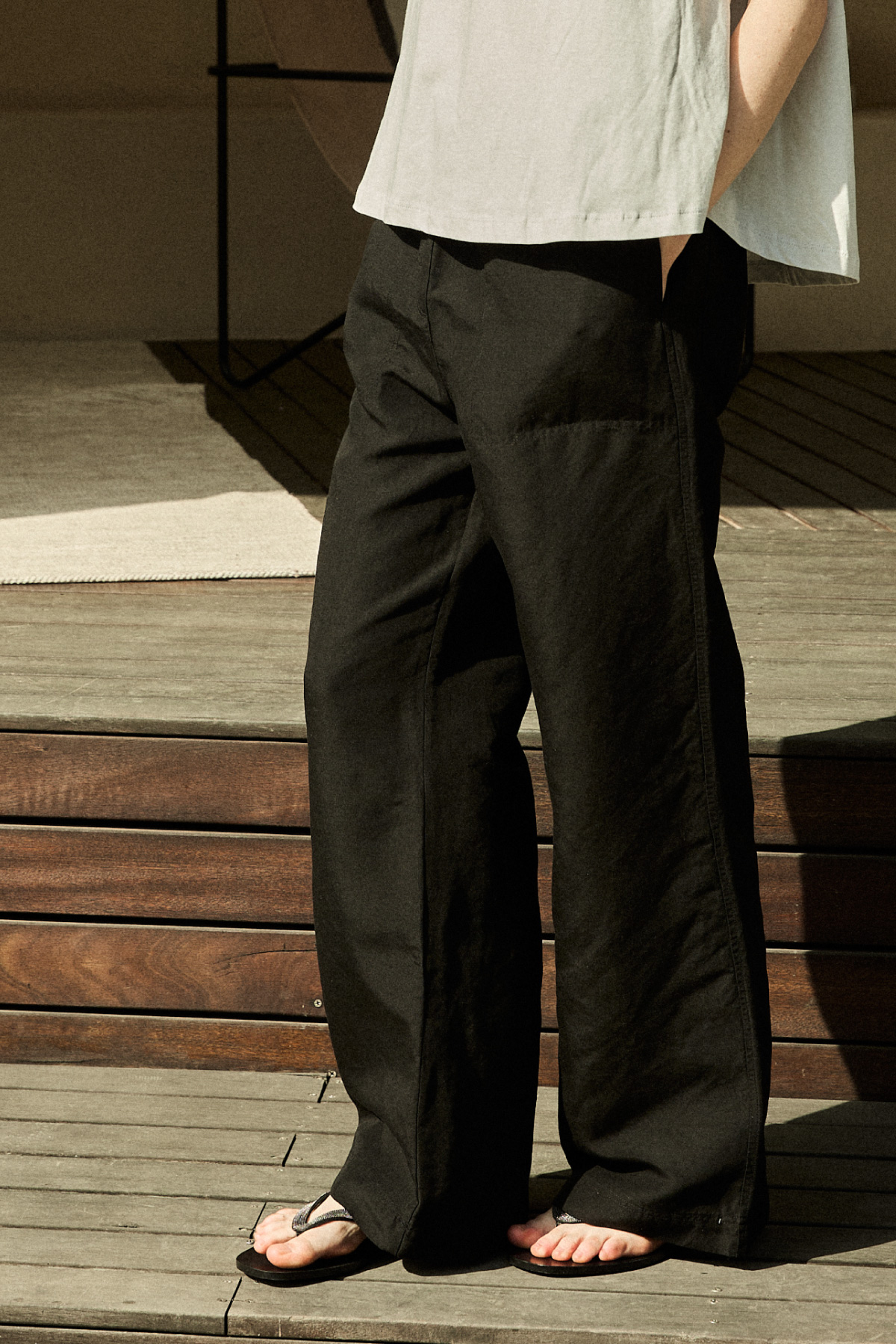 Tencel Linen Wide Banding Pants _ Black