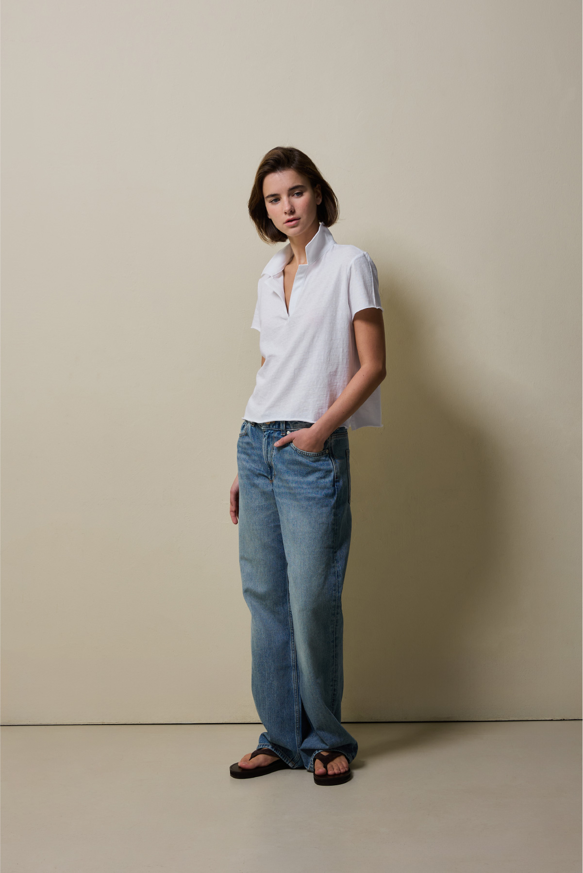 Cotton Jersey Collared T-Shirt _ Pure White