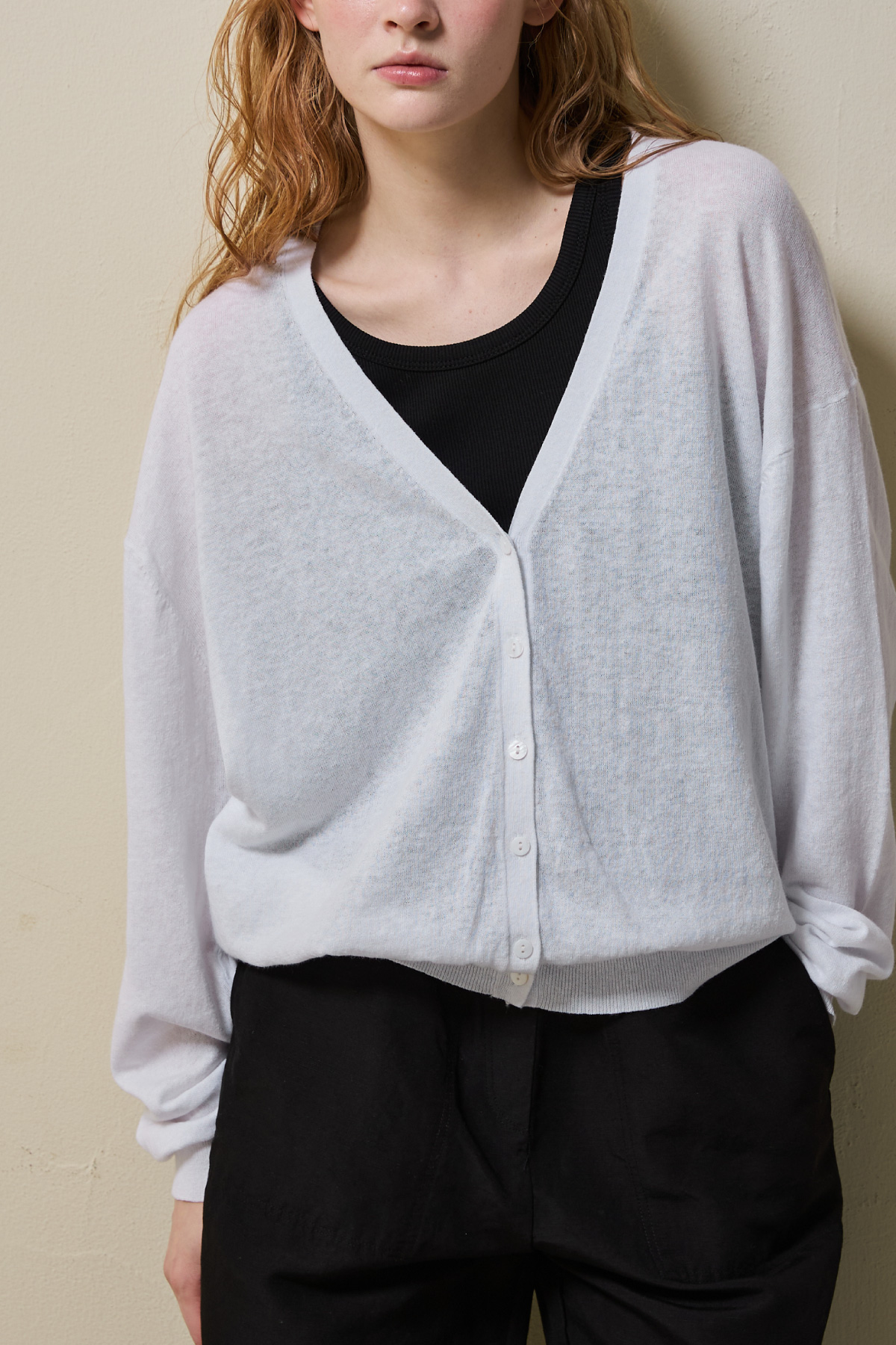 Linen Cotton Loose Fit Knit Cardigan _ Pure White