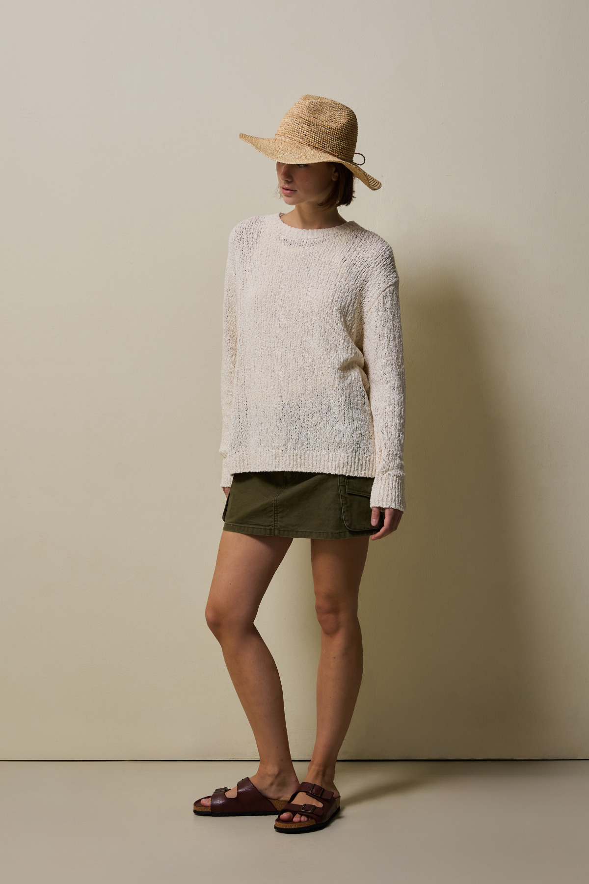 Cotton Blend Loose Knit _ Light Beige