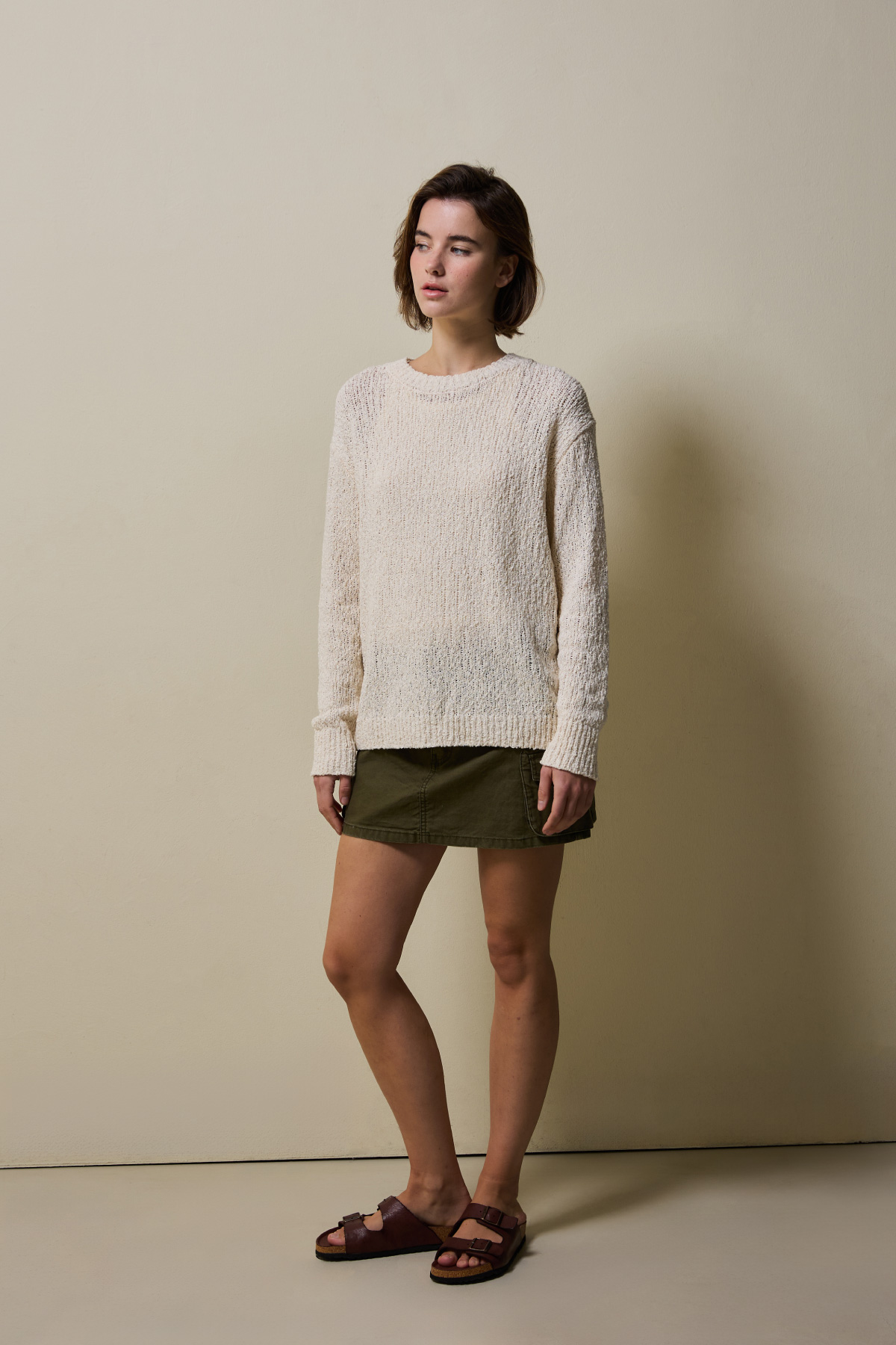 Cotton Blend Loose Knit _ Light Beige